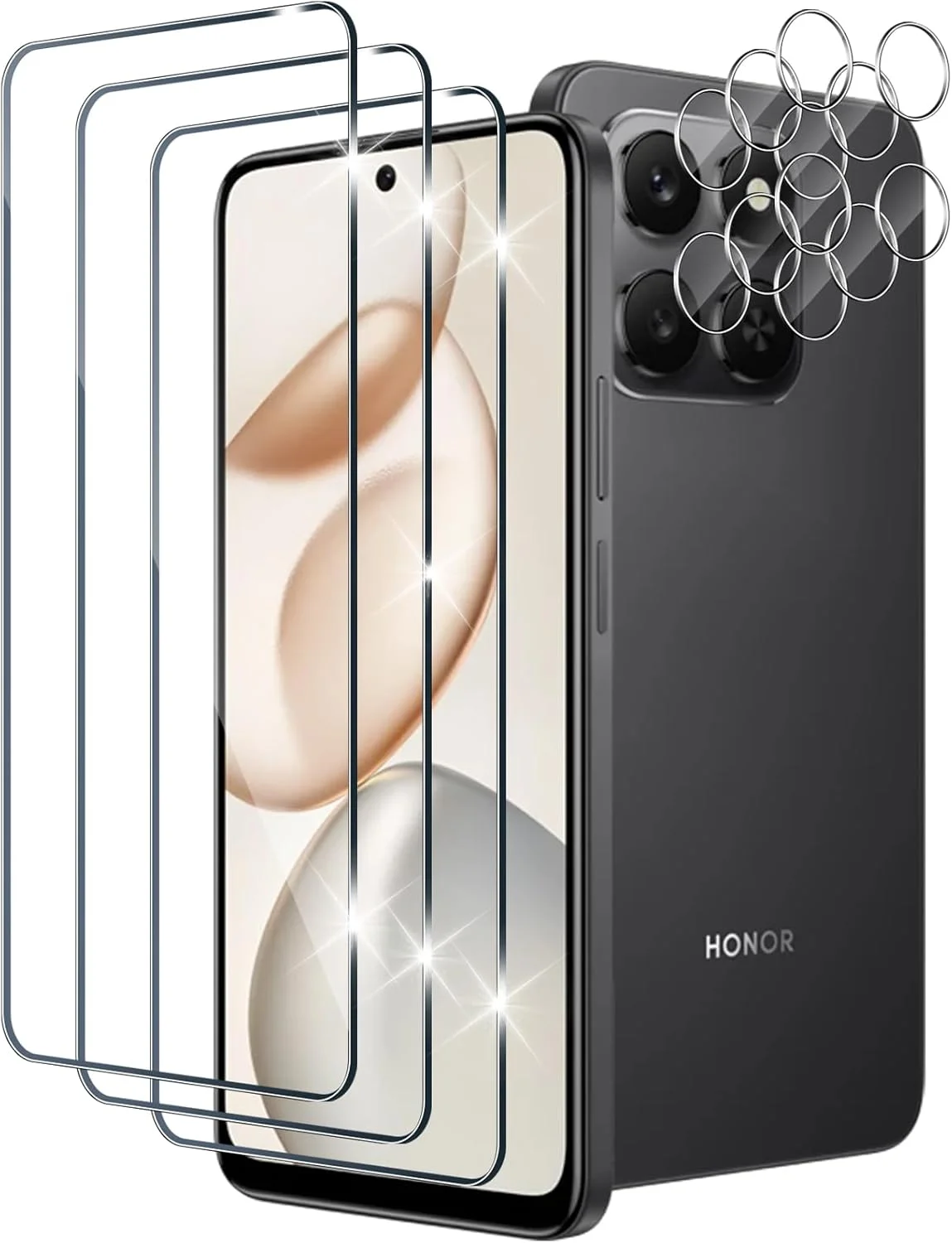 محافظ صفحه نمایش Xunzii برای Honor 400 Smart و محافظ لنز دوربین [3+3 عدد]، شیشه حرارت دیده مقاوم در برابر خراش با حساسیت بالا 9H HD [شفاف]