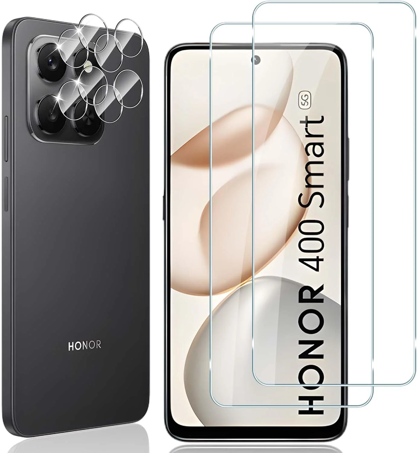محافظ صفحه نمایش شیشه ای حرارت دیده Locofun برای گوشی Honor 400 Smart، شامل 2 عدد محافظ صفحه نمایش و 2 عدد محافظ لنز دوربین پشتی، فیلم با سختی 9H و شیشه ای حرارت دیده Ultra HD