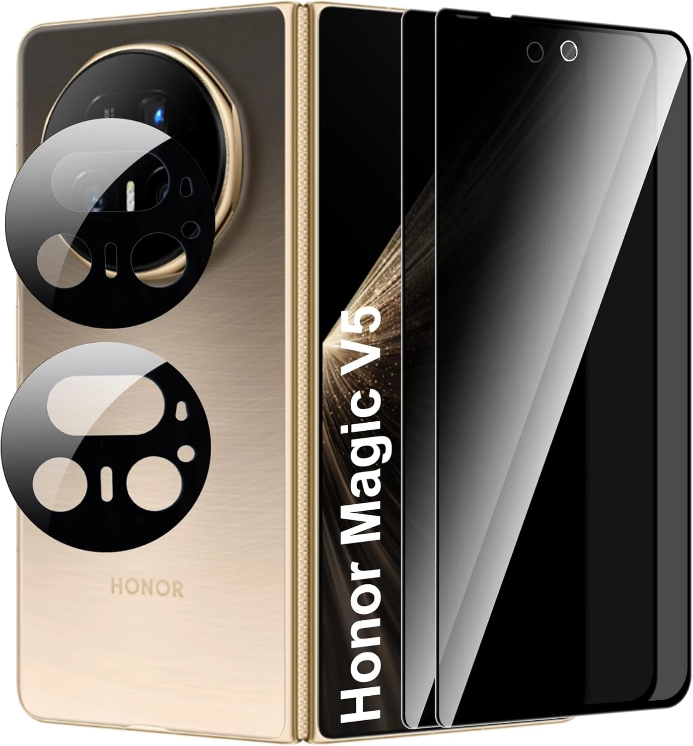 محافظ صفحه نمایش حریم خصوصی zZjoOoj برای آنر مجیک V5، شیشه حرارت دیده ضد جاسوسی و محافظت از دوربین [2+2 عدد]، فیلم حریم خصوصی با سختی 9H، فیلم محافظ صفحه نمایش حریم خصوصی ضد خش