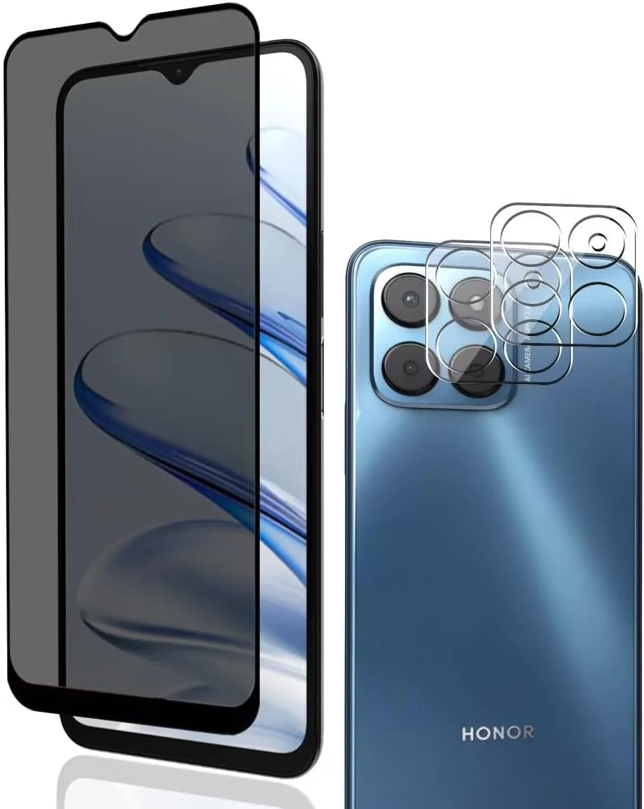 محافظ صفحه نمایش حریم خصوصی Phlleyaa شیشه حرارت دیده برای Honor 70 Lite - 1 عدد و 2 عدد شیشه دوربین، سختی 9H ضد خش ضد جاسوسی