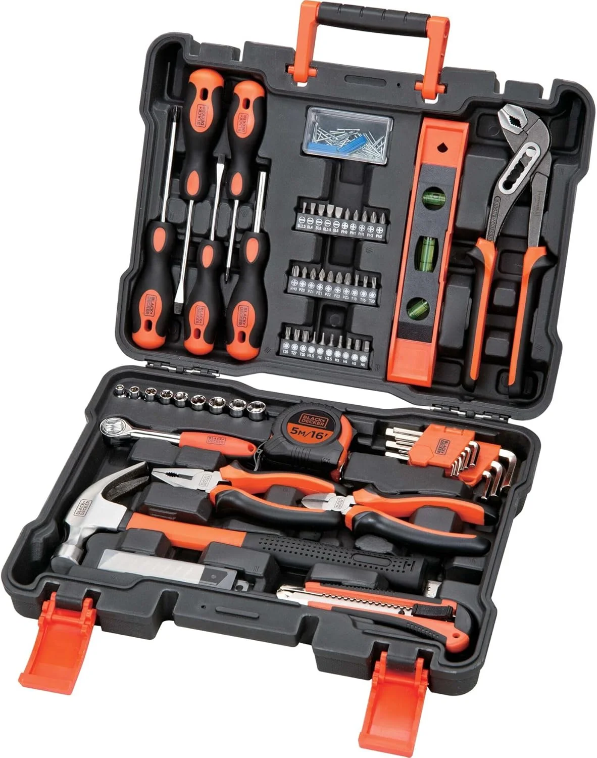 دریل چکشی شارژی 18 ولت دو سرعته بلک اند دکر به همراه جعبه ابزار و کیت ابزار دستی، 1.5 آمپر لیتیوم-یون، BCD7154-B5