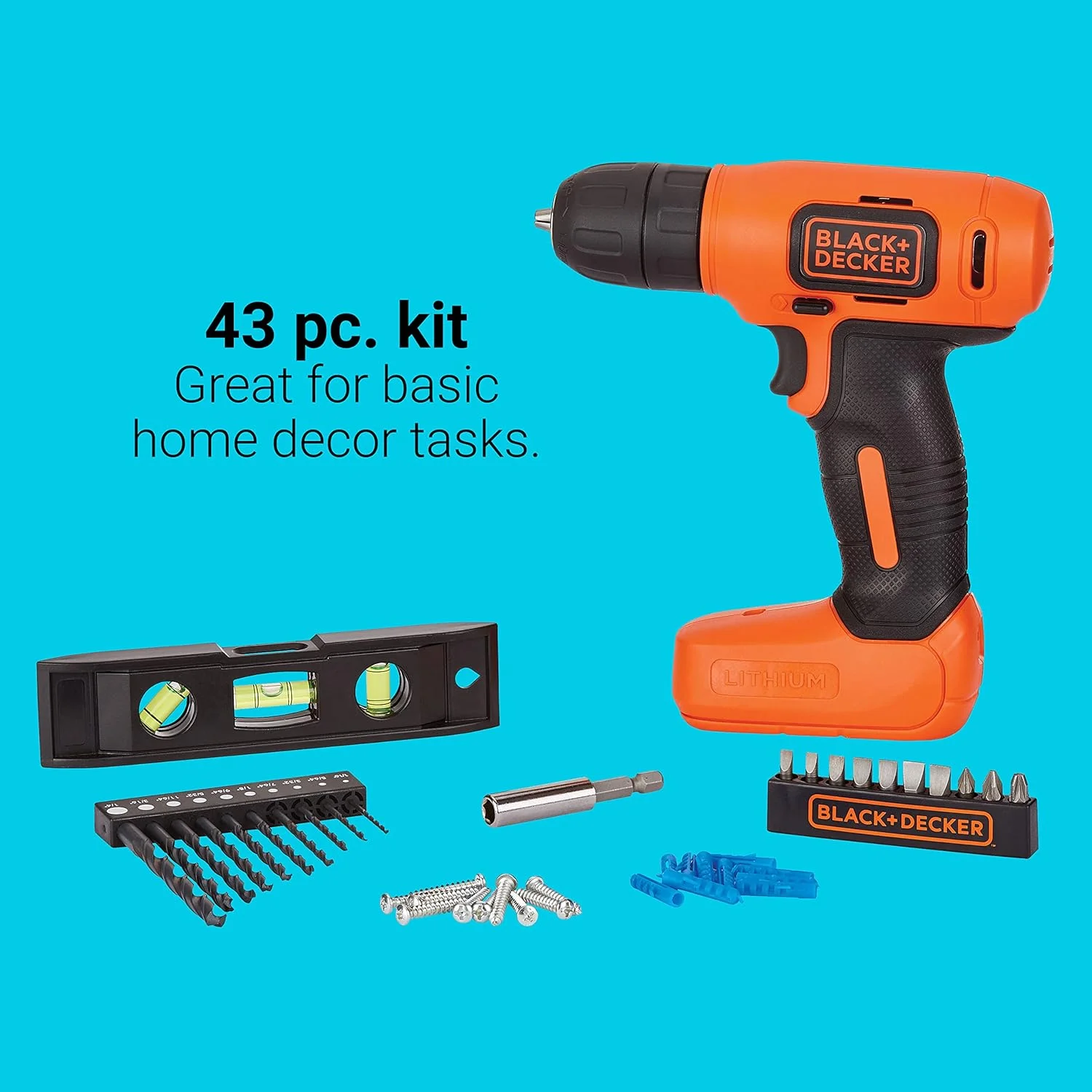 Black & Decker 8V MAX* Cordless Drill + 43 pc. Home Decor Project Kit (BDCD8HDPK)