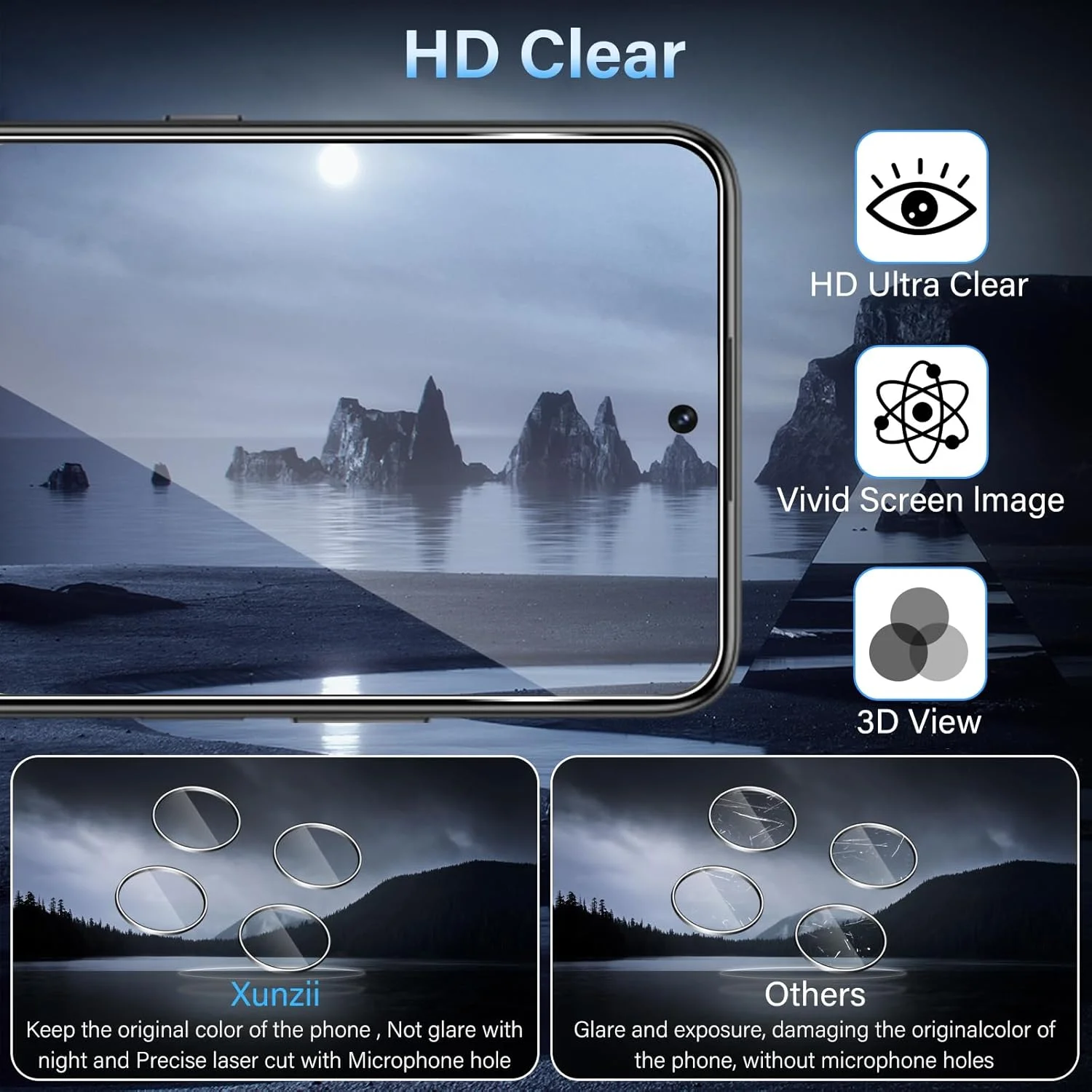محافظ صفحه نمایش Xunzii برای Honor 400 Smart و محافظ لنز دوربین [3+3 عدد]، شیشه حرارت دیده مقاوم در برابر خراش با حساسیت بالا 9H HD [شفاف]