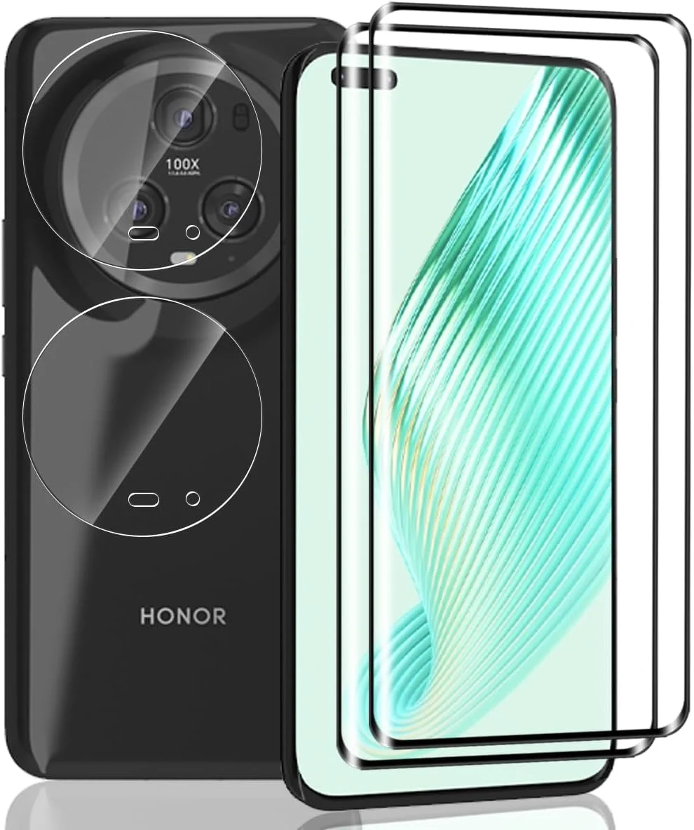 محافظ صفحه نمایش Yieehhow [2+2 عدد] شیشه ای برای گوشی Honor Magic 5 Pro، شیشه محافظ با سختی 9H و محافظ دوربین شیشه ای، محافظ صفحه نمایش HD / فیلم شیشه ای بدون حباب