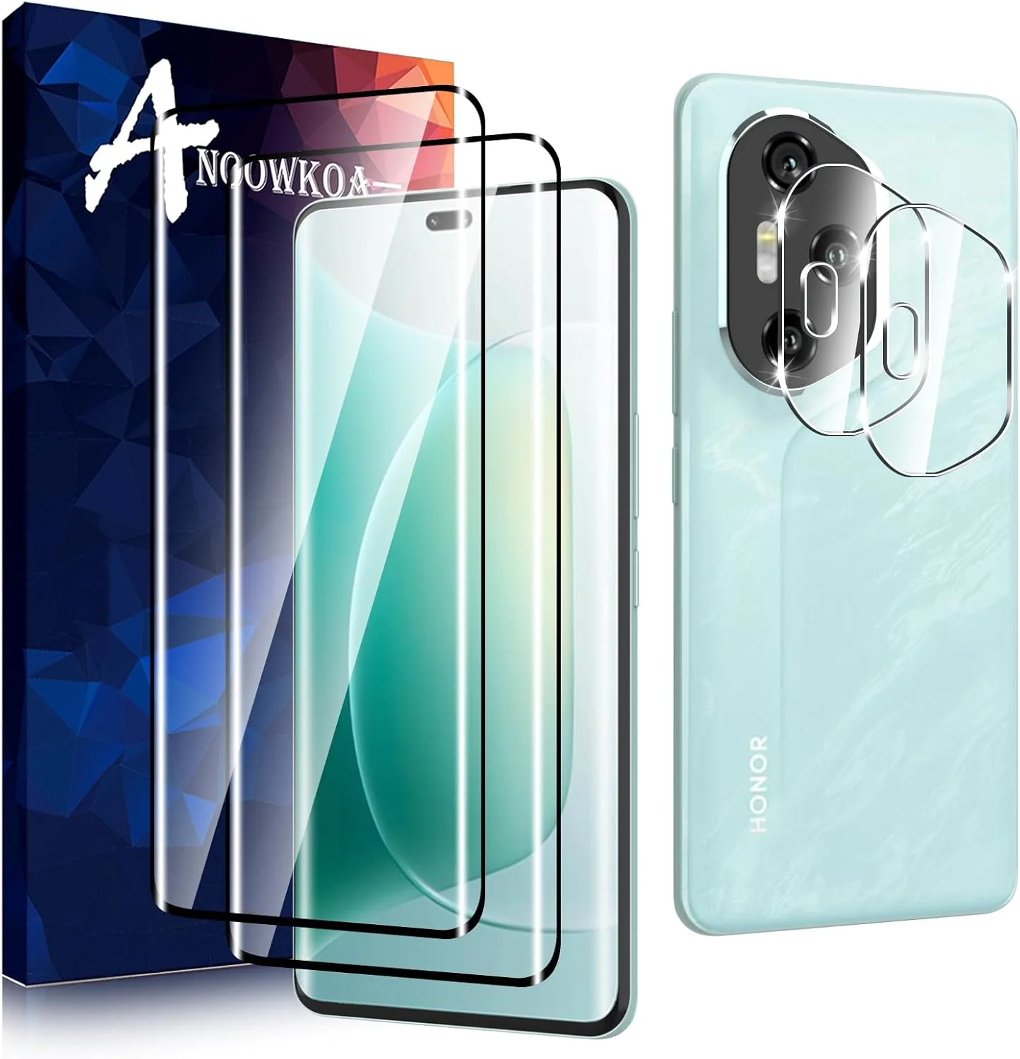 محافظ صفحه نمایش شیشه ای حرارت دیده آنووکوا 2 عددی برای گوشی آنر 300 پرو 5G + محافظ لنز دوربین 2 عددی، محافظ صفحه نمایش فوق العاده مقاوم در برابر خش