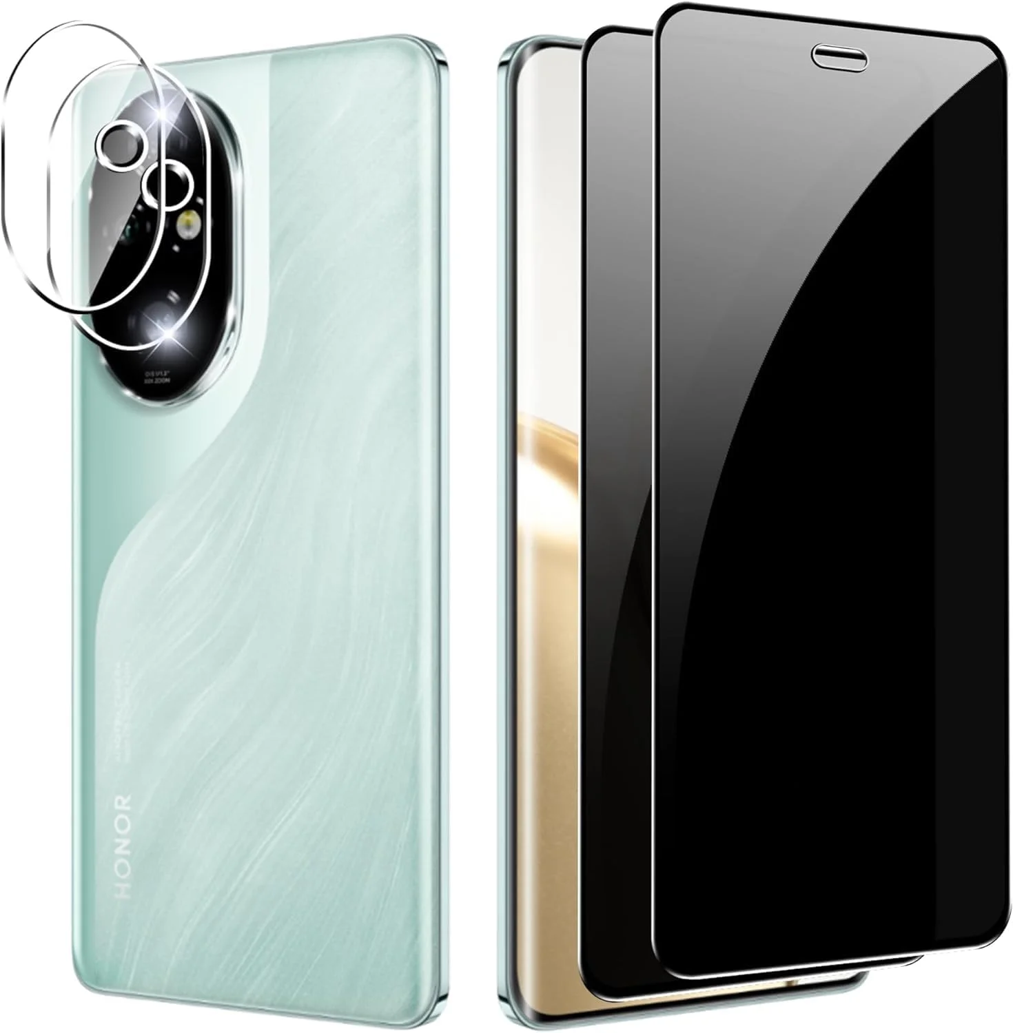 Gruattreay [2 Pack] Privacy Screen Protector Compatible with Honor 200 Pro 5G + [2 Pack] Glass Camera Lens Protector, Anti-Spy Tempered Glass Film, Anti-Scratch, Bubble-Free