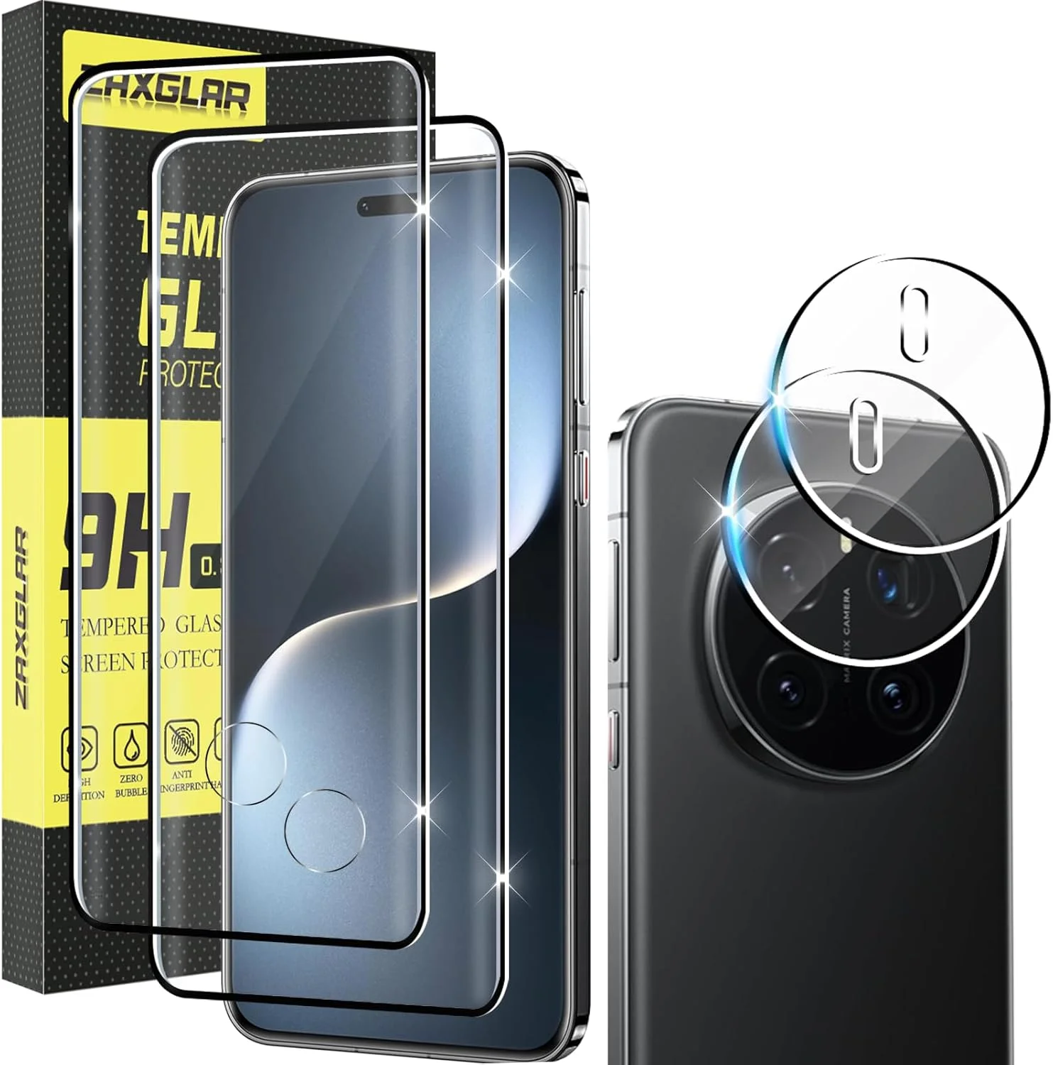 محافظ صفحه نمایش شیشه ای حرارت دیده ZAXGLAR برای گوشی آنر مجیک 7 پرو 5G، 2 عدد محافظ صفحه نمایش و 2 عدد محافظ دوربین، سختی 9H، ضد خش، ضد اثر انگشت