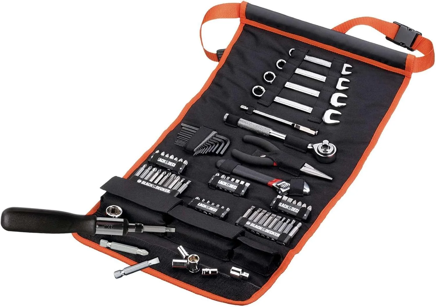 Black & Decker 77 Pieces Automotive Roll-up Kit with Socket Wrenches & Screwdriver Bitsets A7063-XJ