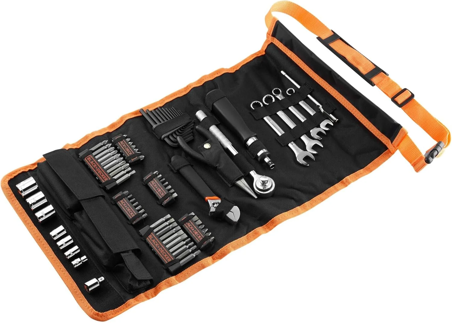 Black & Decker 77 Pieces Automotive Roll-up Kit with Socket Wrenches & Screwdriver Bitsets A7063-XJ