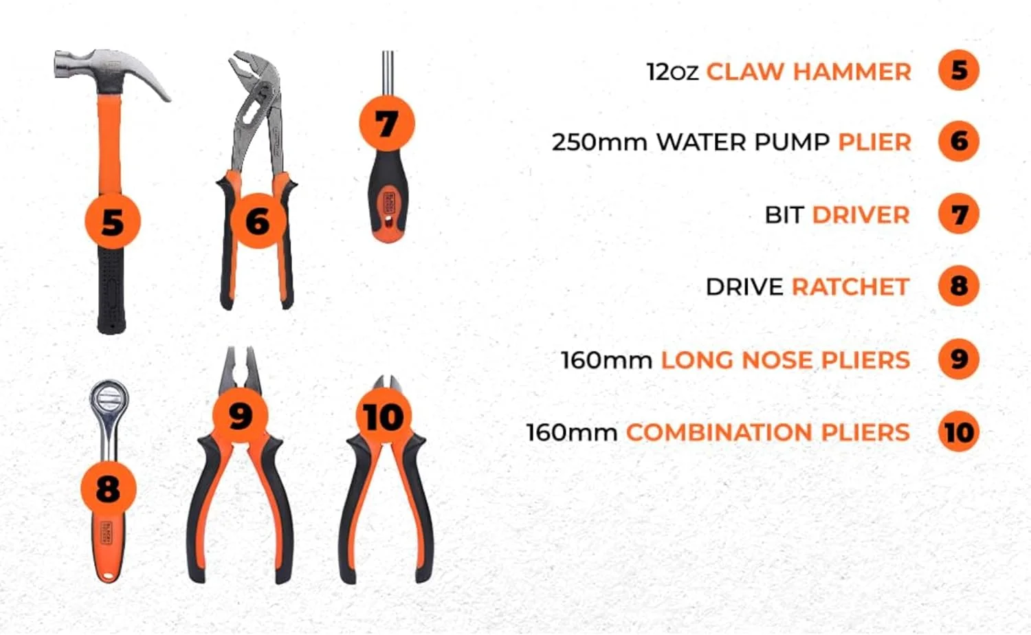 Black & Decker 126 Pieces Hand Tool Kit In Kitbox For Home Diy & Professional USe, Orange/Black - Bmt126C, 2 Years Warranty