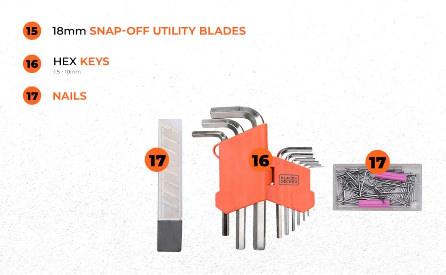 Black & Decker 126 Pieces Hand Tool Kit In Kitbox For Home Diy & Professional USe, Orange/Black - Bmt126C, 2 Years Warranty