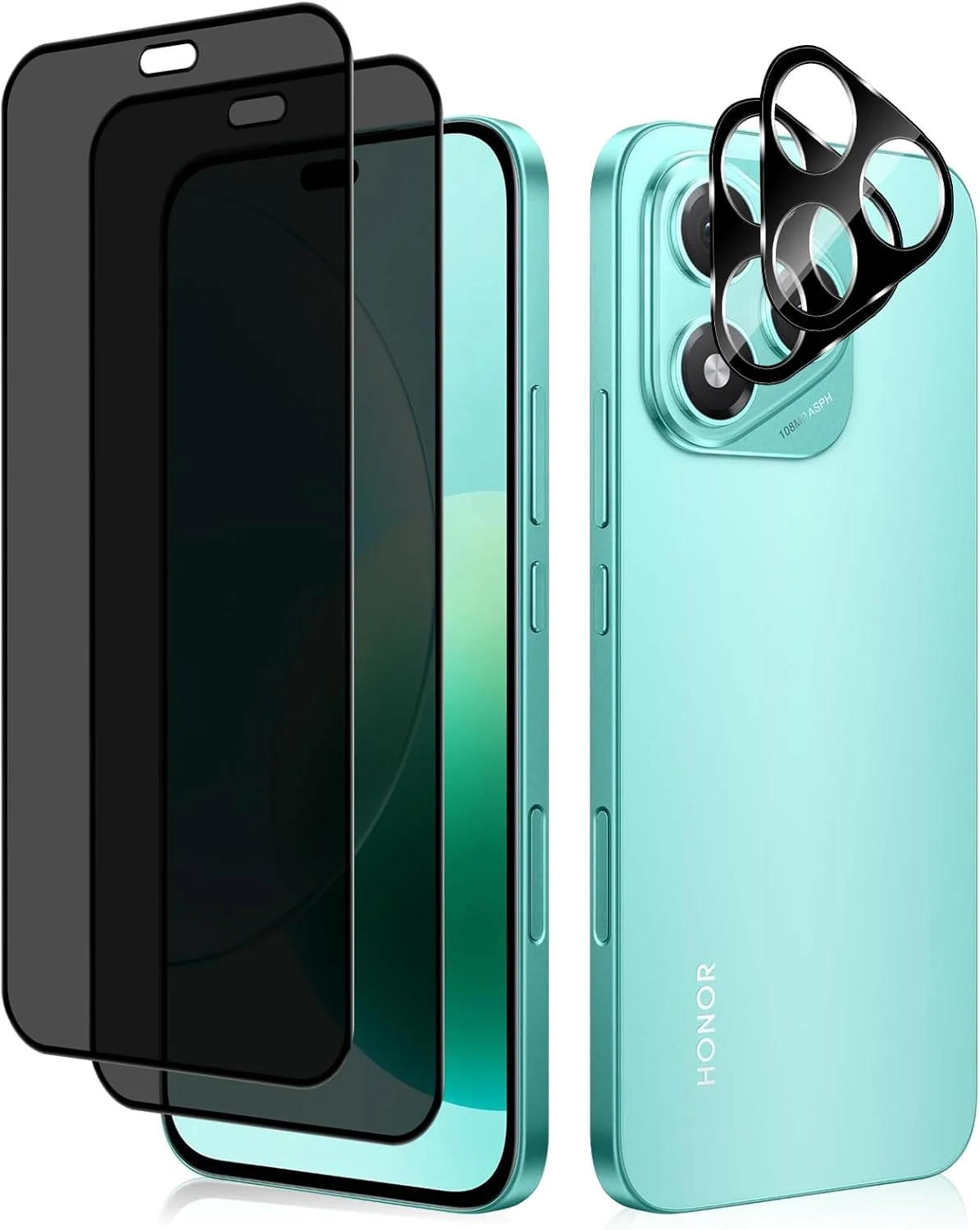 محافظ صفحه نمایش حریم خصوصی نیک مول [بسته 2+2] سازگار با گوشی Honor 400 Lite 5G + محافظ لنز دوربین، فیلم شیشه ای حرارت دیده ضد خش، پوشش کامل بدون حباب برای Honor 400 Lite 5G