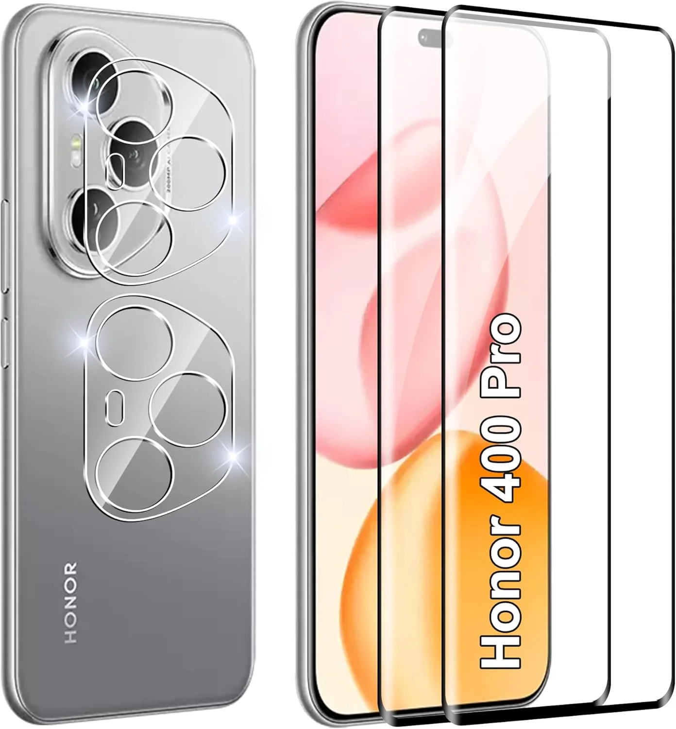محافظ صفحه نمایش FDHYFGDY برای گوشی Honor 400 Pro، شیشه حرارت دیده، محافظت از دوربین (2+2) و فیلم محافظ شیشه ای، سختی 9H، ضد خش