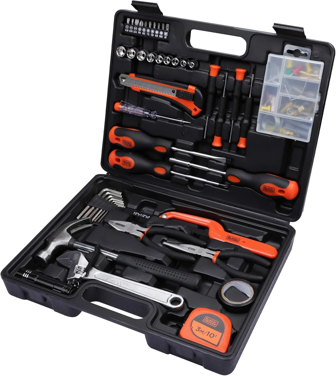 Black & Decker 126 Pieces Hand Tool Kit In Kitbox For Home Diy & Professional USe, Orange/Black - Bmt126C, 2 Years Warranty