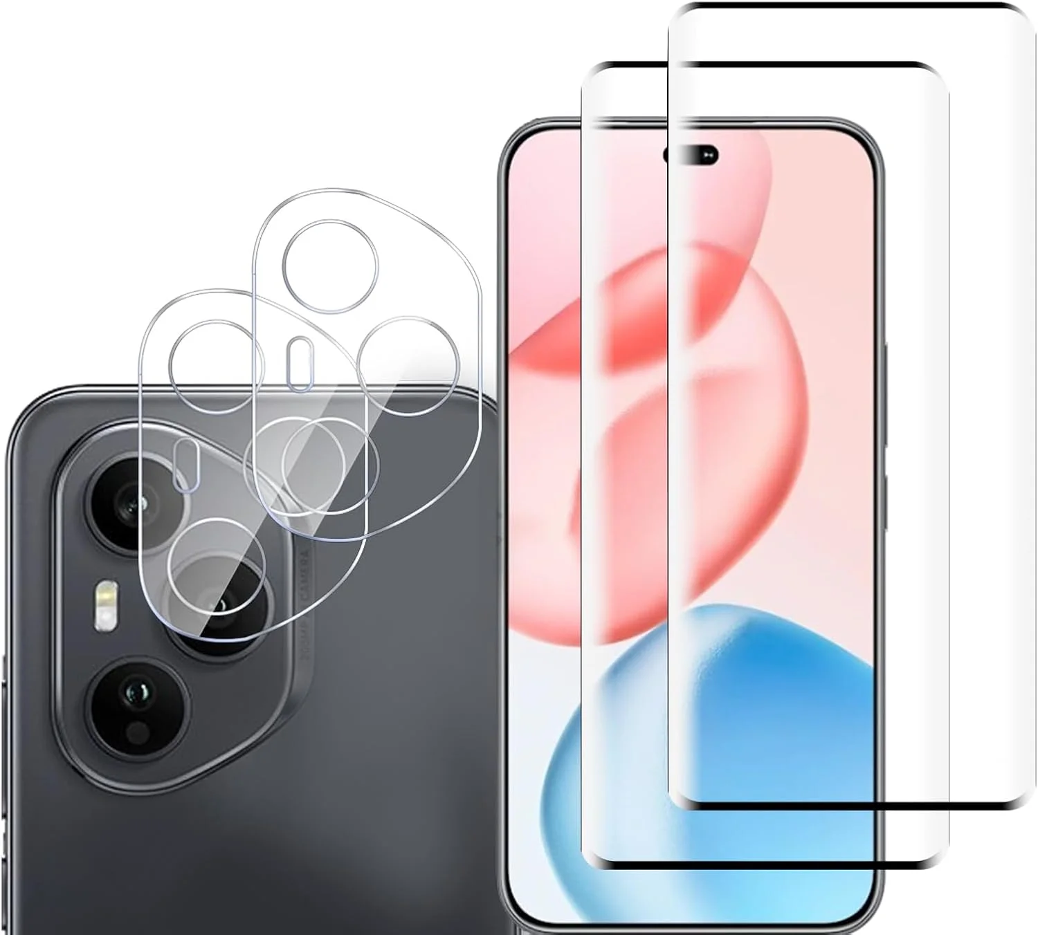 محافظ صفحه نمایش و لنز دوربین شیشه ای حرارت دیده Gruattreay سازگار با Honor 400 Pro 5G بسته 2+2 عددی، وضوح HD، ضد خش، سختی 9H، بدون حباب، [پشتیبانی از باز کردن قفل با اثر انگشت]