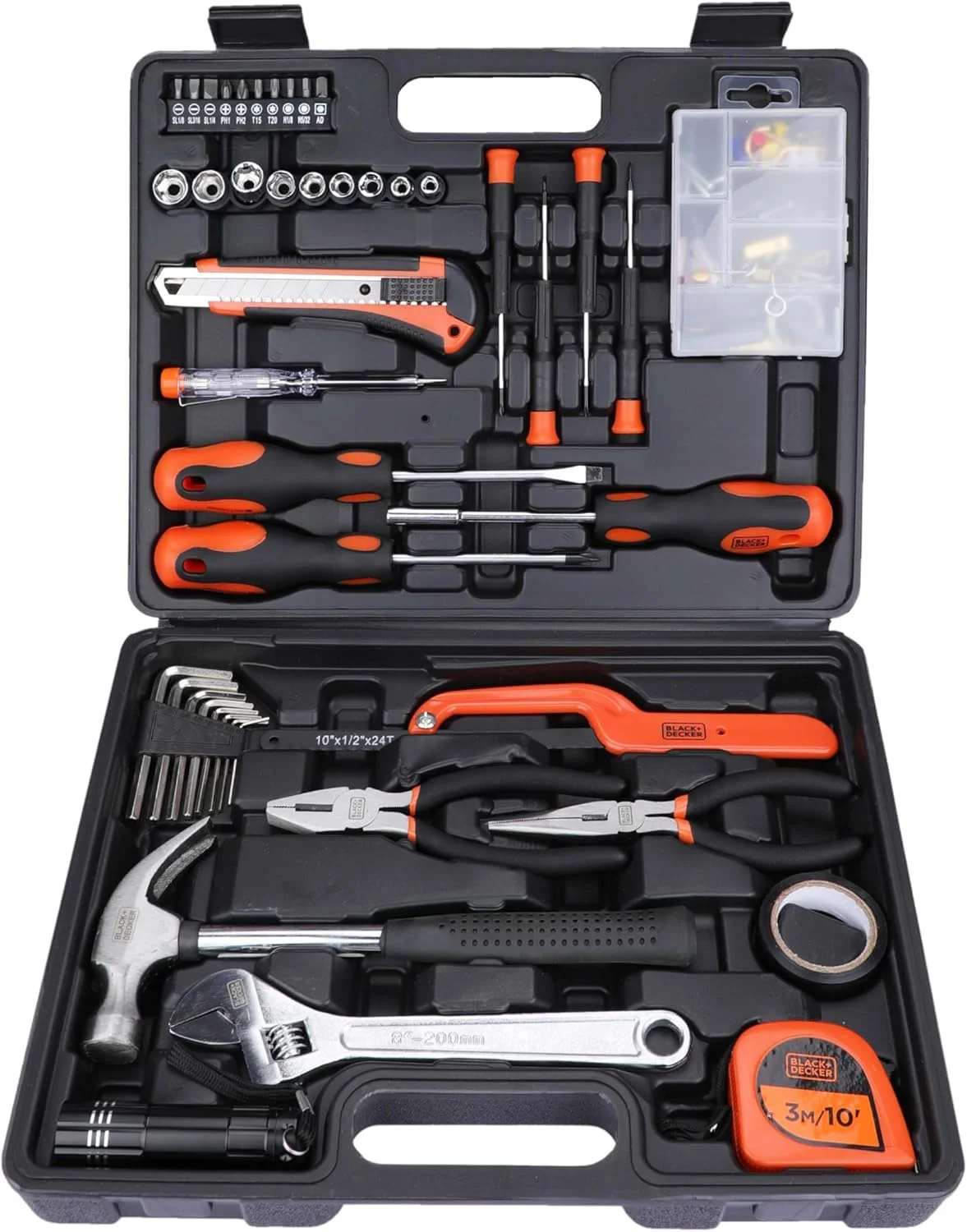 Black & Decker 126 Pieces Hand Tool Kit In Kitbox For Home Diy & Professional USe, Orange/Black - Bmt126C, 2 Years Warranty