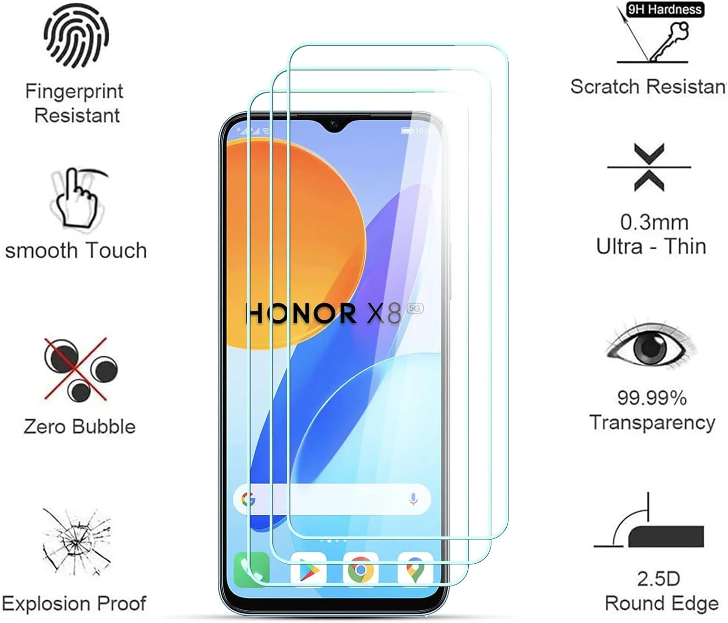 محافظ صفحه نمایش AYSOW برای گوشی آنر X8 5G، شیشه پریمیوم 0.3 میلی‌متری با سختی 9H، فیلم 2.5D، ضد خش، بدون حباب، محافظ صفحه نمایش شیشه ای برای آنر X8 5G [بسته 3 عددی]