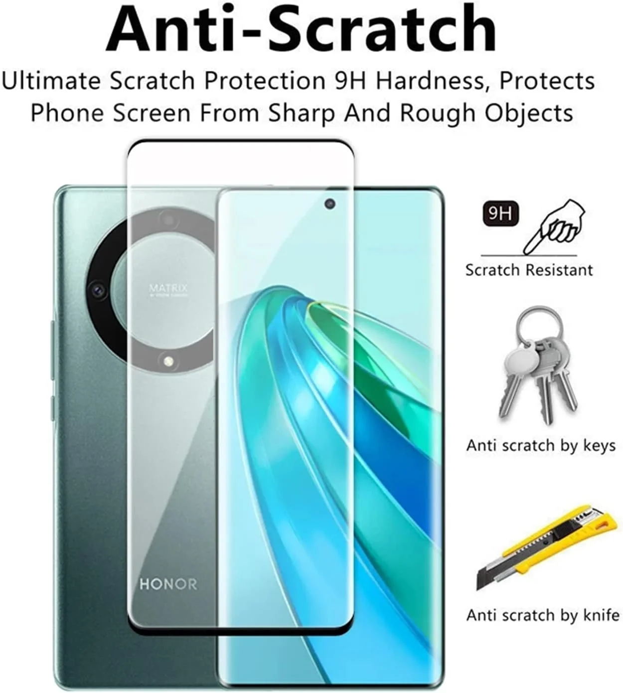 محافظ صفحه نمایش شیشه ای حرارت دیده و محافظ لنز دوربین و قاب گوشی لوکیون سازگار با Honor X9a 5G بسته [1+2+2]، پوشش شفاف HD با محافظ صفحه نمایش شیشه ای حرارت دیده تمام صفحه [ضد شکستگی] (شفاف)