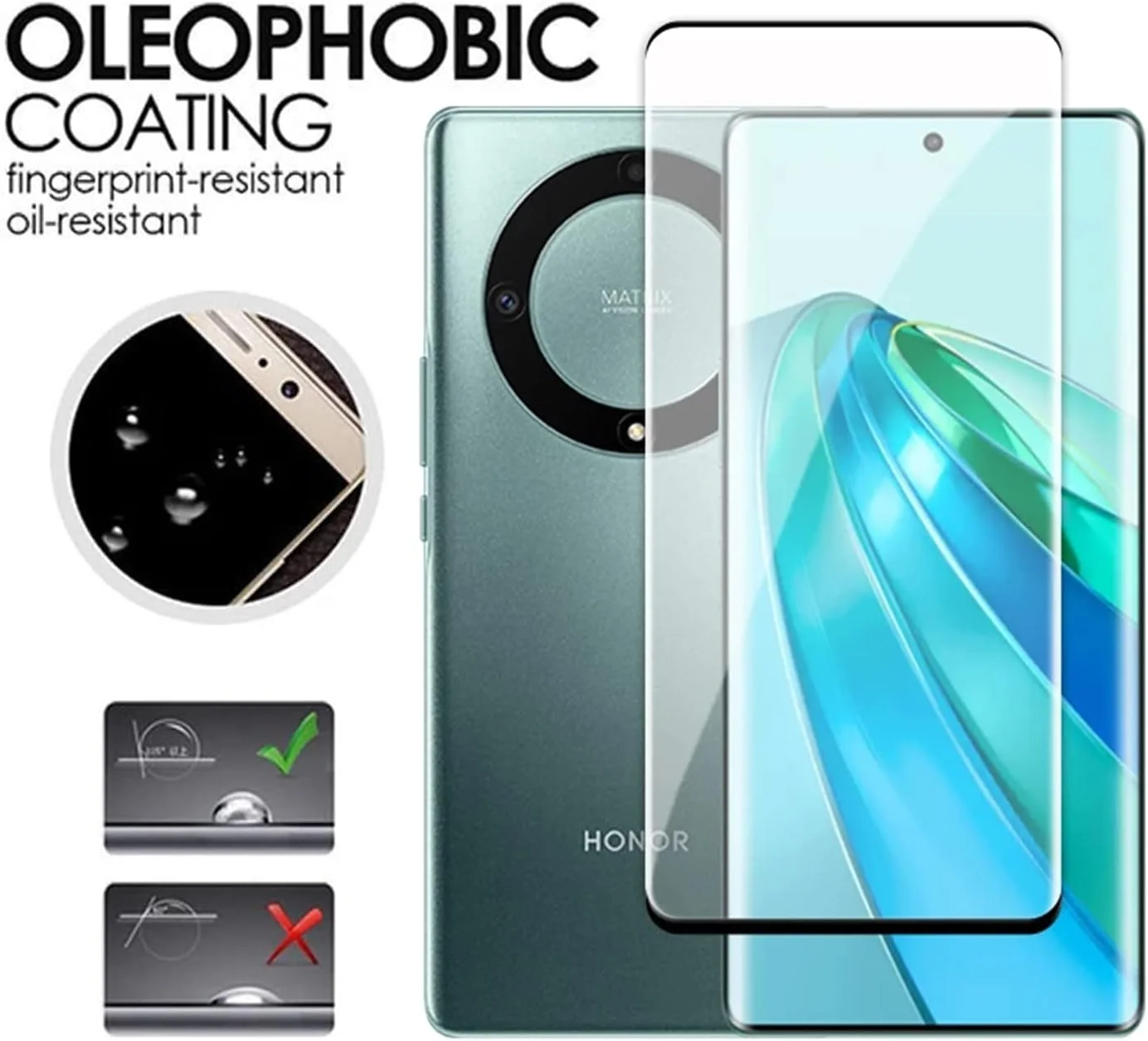 محافظ صفحه نمایش شیشه ای حرارت دیده و محافظ لنز دوربین و قاب گوشی لوکیون سازگار با Honor X9a 5G بسته [1+2+2]، پوشش شفاف HD با محافظ صفحه نمایش شیشه ای حرارت دیده تمام صفحه [ضد شکستگی] (شفاف)