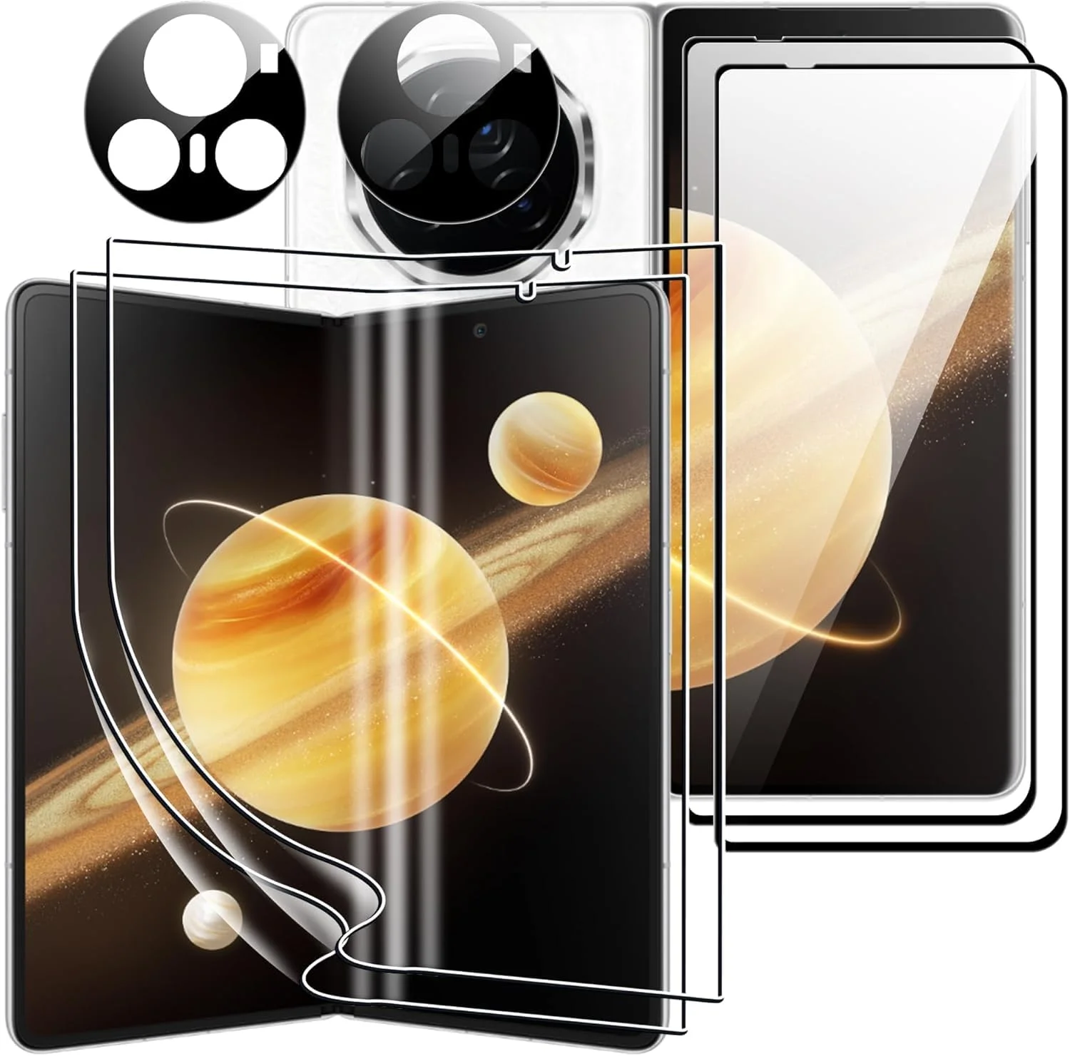 محافظ صفحه نمایش Gruattreay سازگار با Honor Magic V3 2024، شامل 2 عدد شیشه حرارت دیده با سختی 9H برای صفحه بیرونی + 2 عدد محافظ نرم TPU برای صفحه داخلی + 2 عدد محافظ ضد خش دوربین