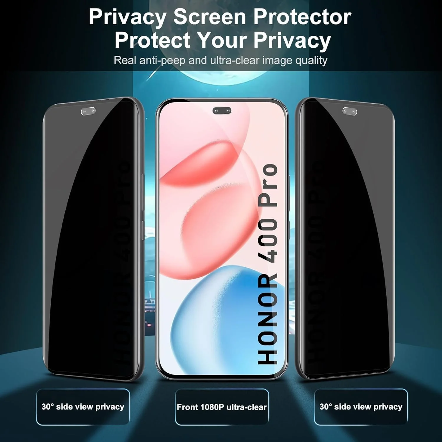 محافظ صفحه نمایش شیشه ای حریم خصوصی QIXUZENI [بسته 2 عددی] سازگار با گوشی Honor 400 Pro 5G [سختی 9H] [پوشش کامل] [ضد اثر انگشت]