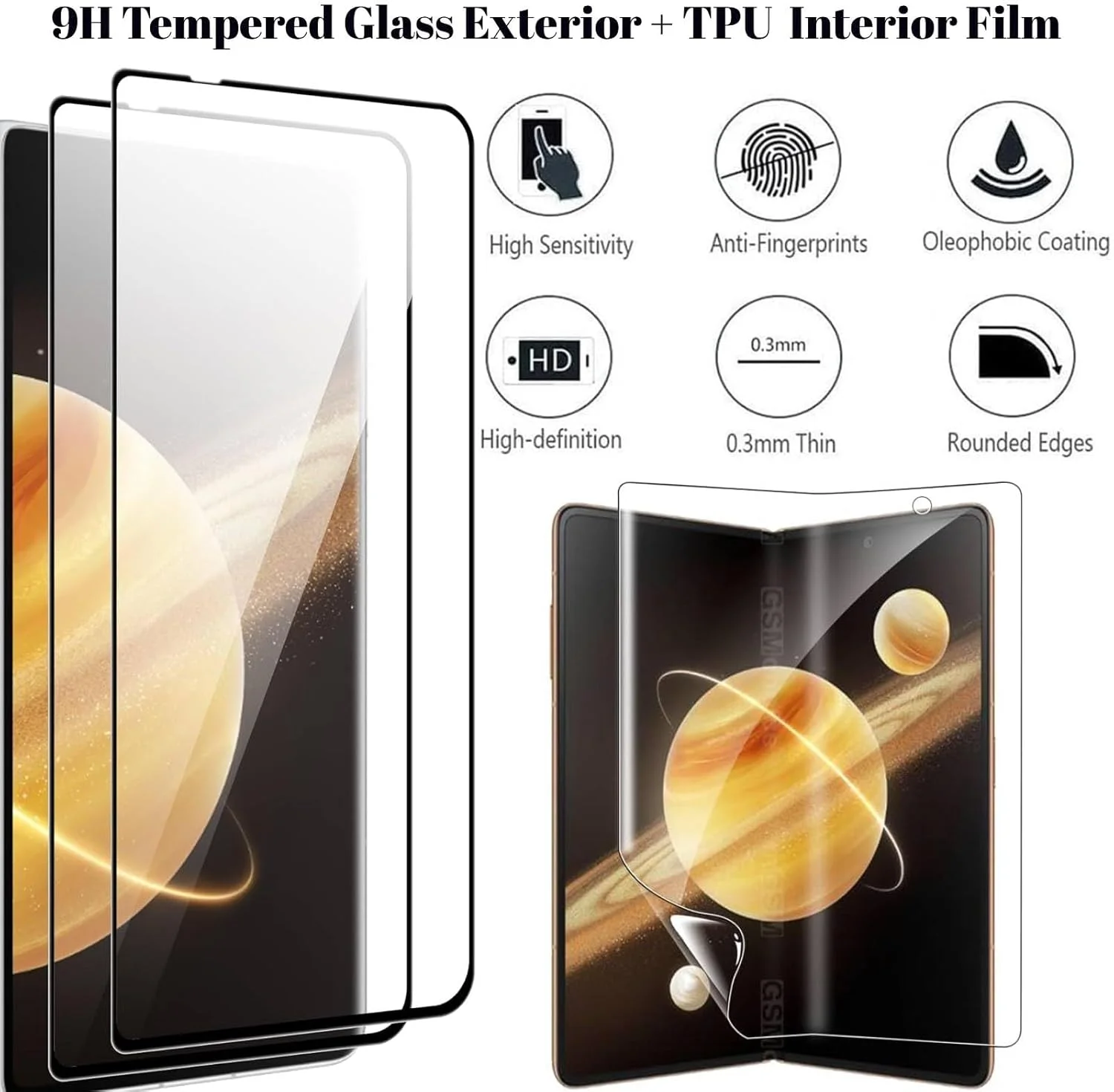 محافظ صفحه نمایش 6 عددی Vurtboly سازگار با Honor Magic V3 2024، 2 عدد شیشه حرارت دیده 9H بیرونی + 2 عدد فیلم نرم TPU داخلی + 2 عدد محافظ دوربین، ضد خش و ضد ضربه برای Honor Magic V3