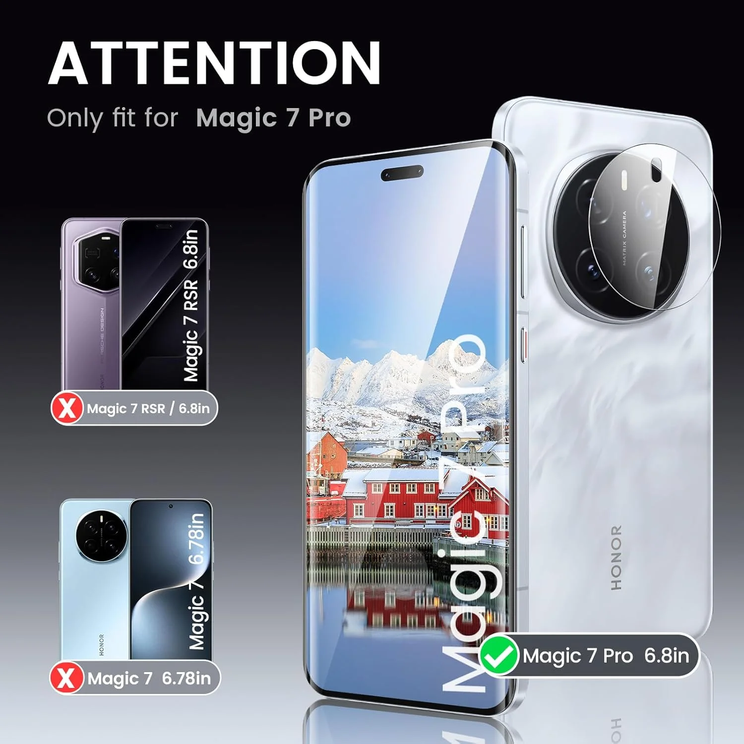 محافظ صفحه نمایش شیشه ای حرارت دیده TECHO Honor Magic 7 Pro، [بسته 2+2 عددی] [مقاوم در برابر خراش] پوشش کامل، سختی 9H، ضد اثر انگشت، محافظ فوق العاده HD