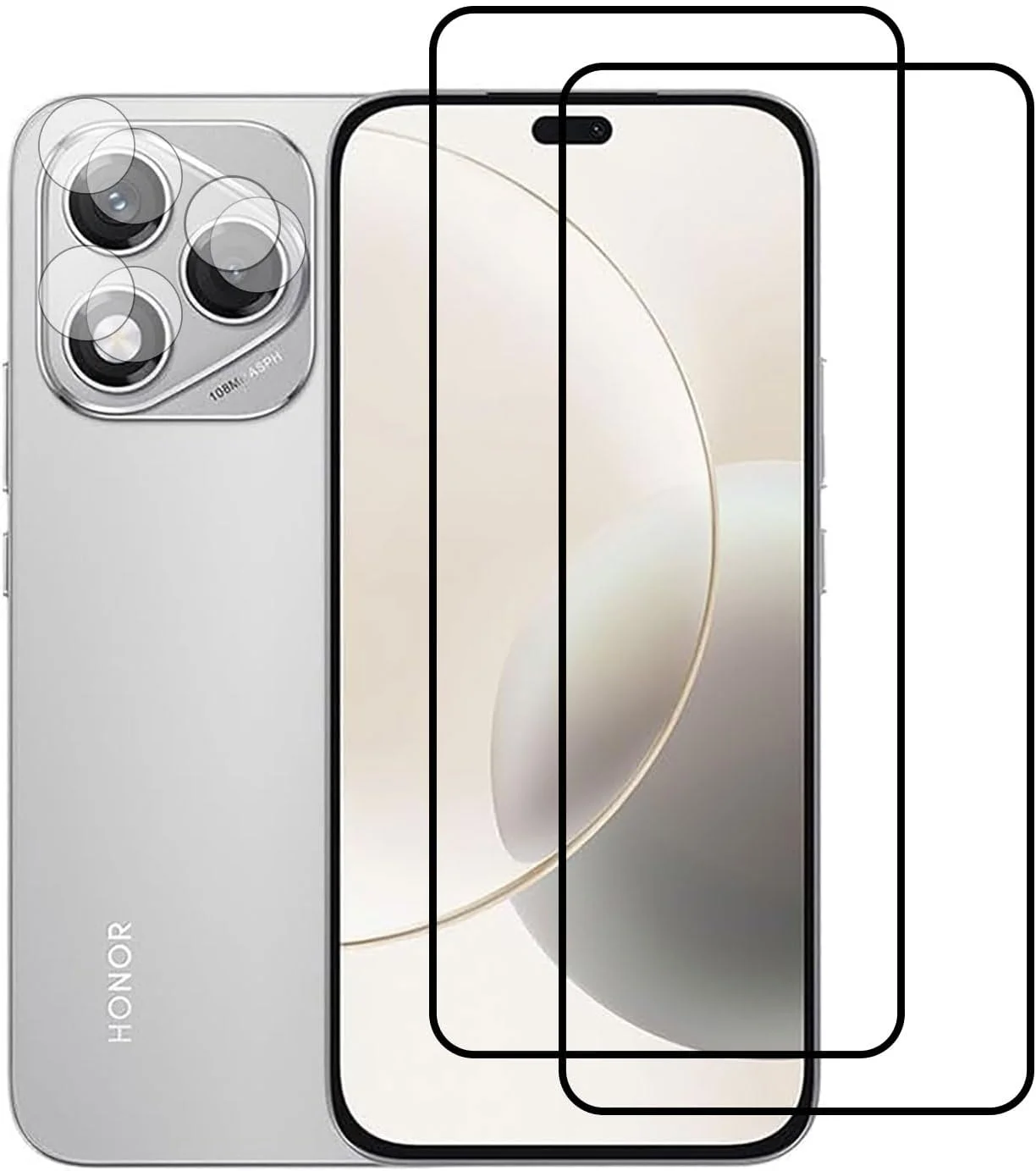 محافظ صفحه نمایش شیشه ای حرارت دیده و محافظ دوربین مدل Tujibeay 2+2 Pack سازگار با Honor 400 Lite، فیلم شیشه ای حرارت دیده محافظ دوربین سه بعدی