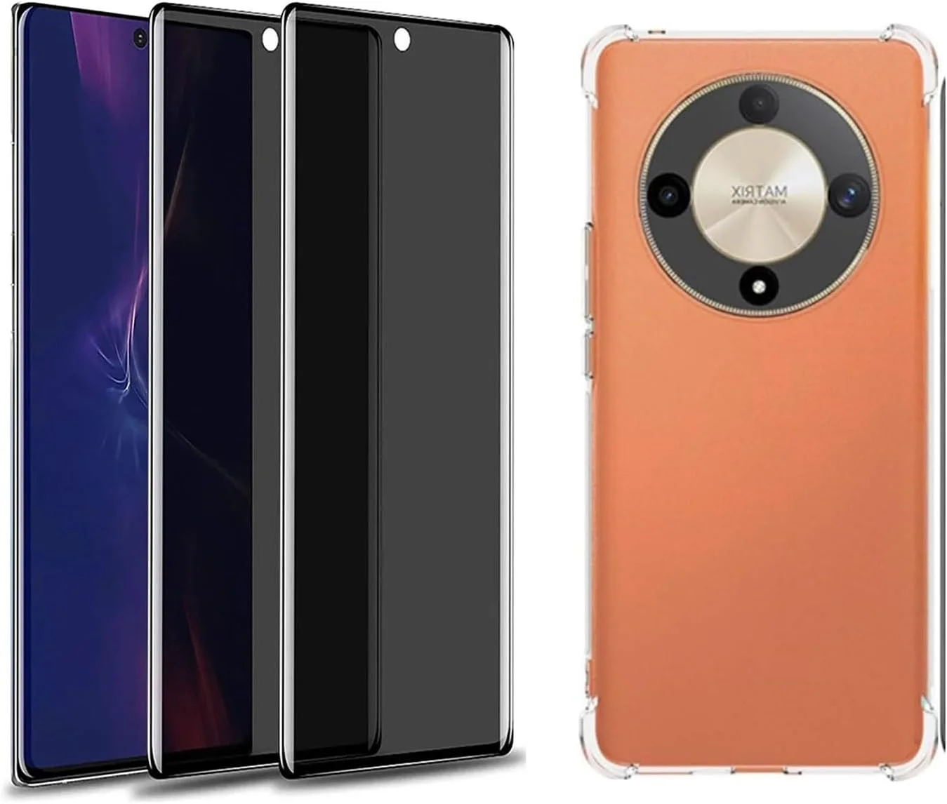 توجیبی [1+2 عدد] سازگار با محافظ صفحه نمایش حریم خصوصی Honor X9 B، پوشش کامل ضد جاسوسی، سختی 9H، قاب محافظ TPU نرم