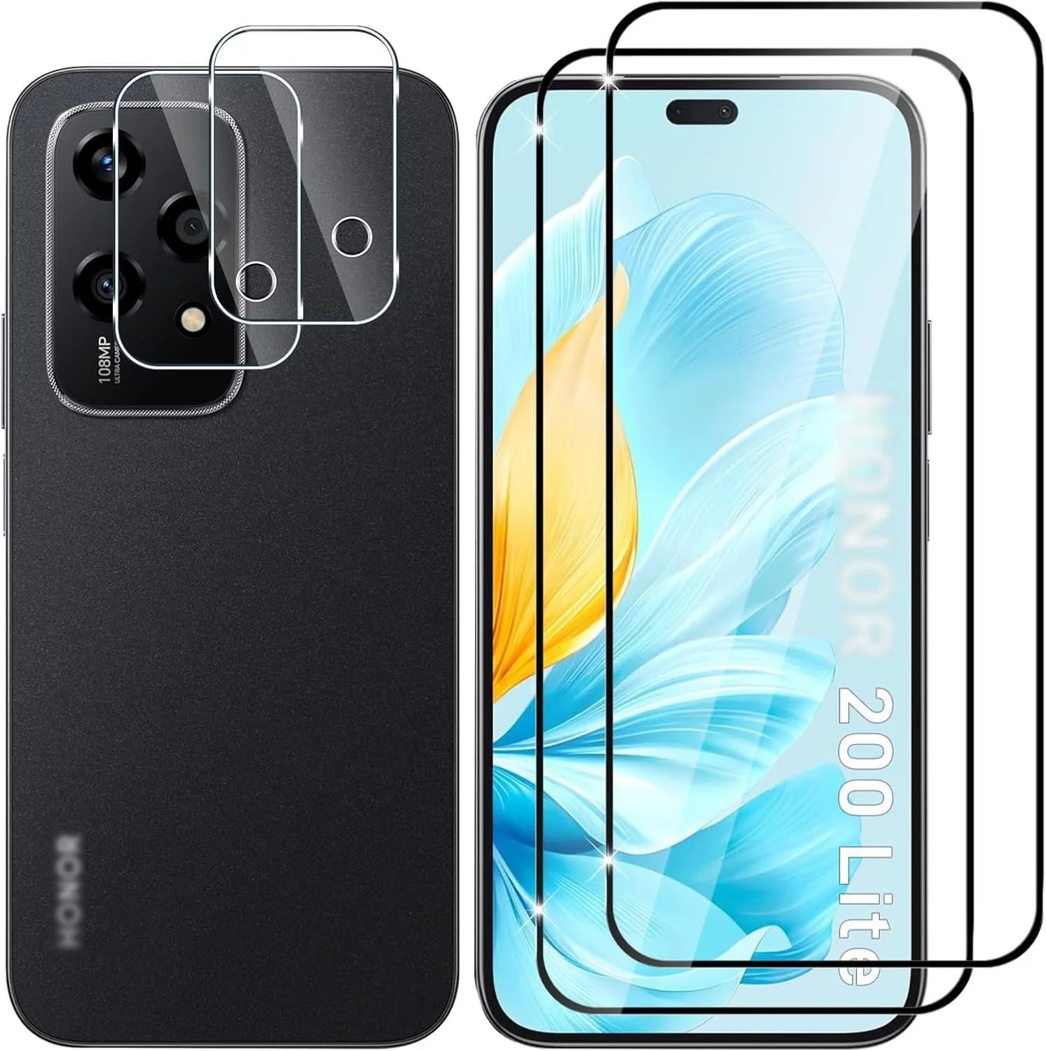محافظ صفحه نمایش شیشه ای Kejuthrv سازگار با گوشی Honor 200 Lite 5G، بسته 2 عددی، به همراه محافظ لنز دوربین