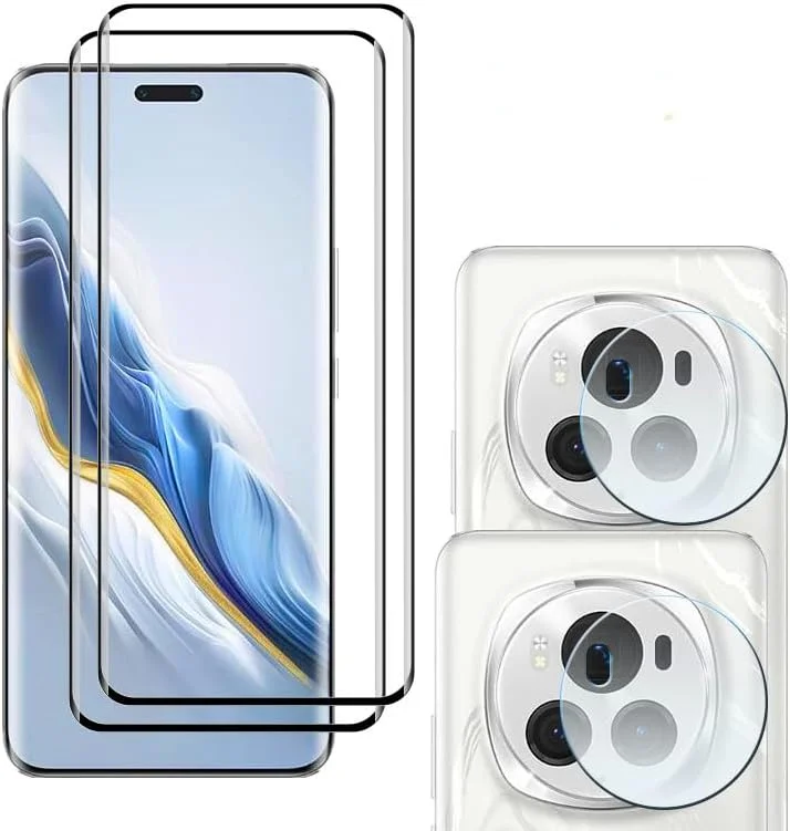 Gruattreay 2+2 Pack Compatible with Honor Magic 6 Pro 5G Screen Protector with Camera Lens Protector,Full Coverage Tempered Glass Film,HD Clear Scratch Resistant Screen Protector