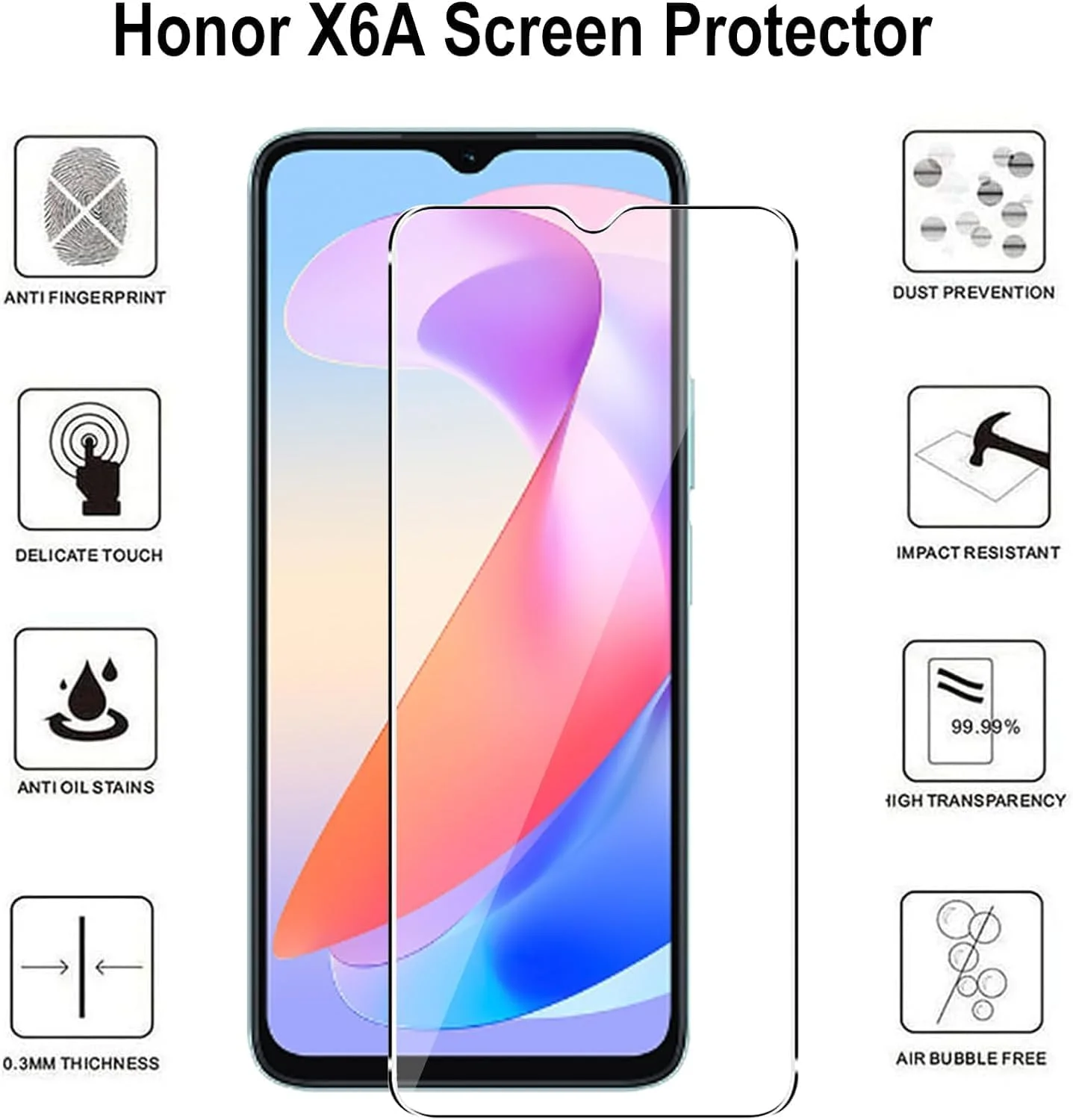 محافظ صفحه نمایش شیشه ای حرارت دیده [بسته 3 عددی] مناسب برای گوشی های آنر X6A 4G / آنر X5 Plus 4G، سختی 9H، وضوح بالا، ضد خش، بدون حباب و ضد اثر انگشت