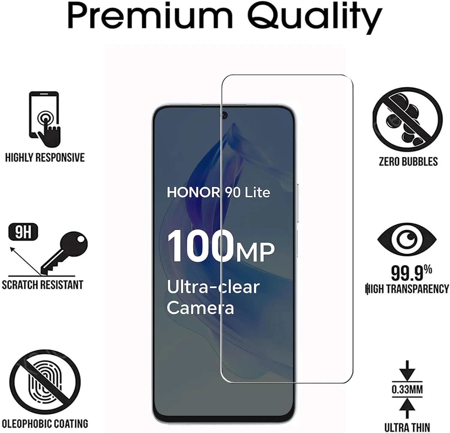 [بسته 3 عددی] محافظ صفحه نمایش شیشه ای حرارت دیده ZMONE برای گوشی Honor 90 lite 5G، سختی 9H، پوشش کامل منحنی با وضوح بالا، مقاوم در برابر خش، بدون حباب و ضد اثر انگشت
