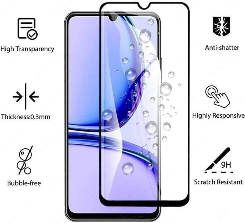 محافظ صفحه نمایش شیشه ای تمپرد پورتال ای ای Realme، ضد خرد شدن، سختی [5D]، ضد خش، سازگار با Realme C51/ Play 30Plus/30Plus/Honor X7