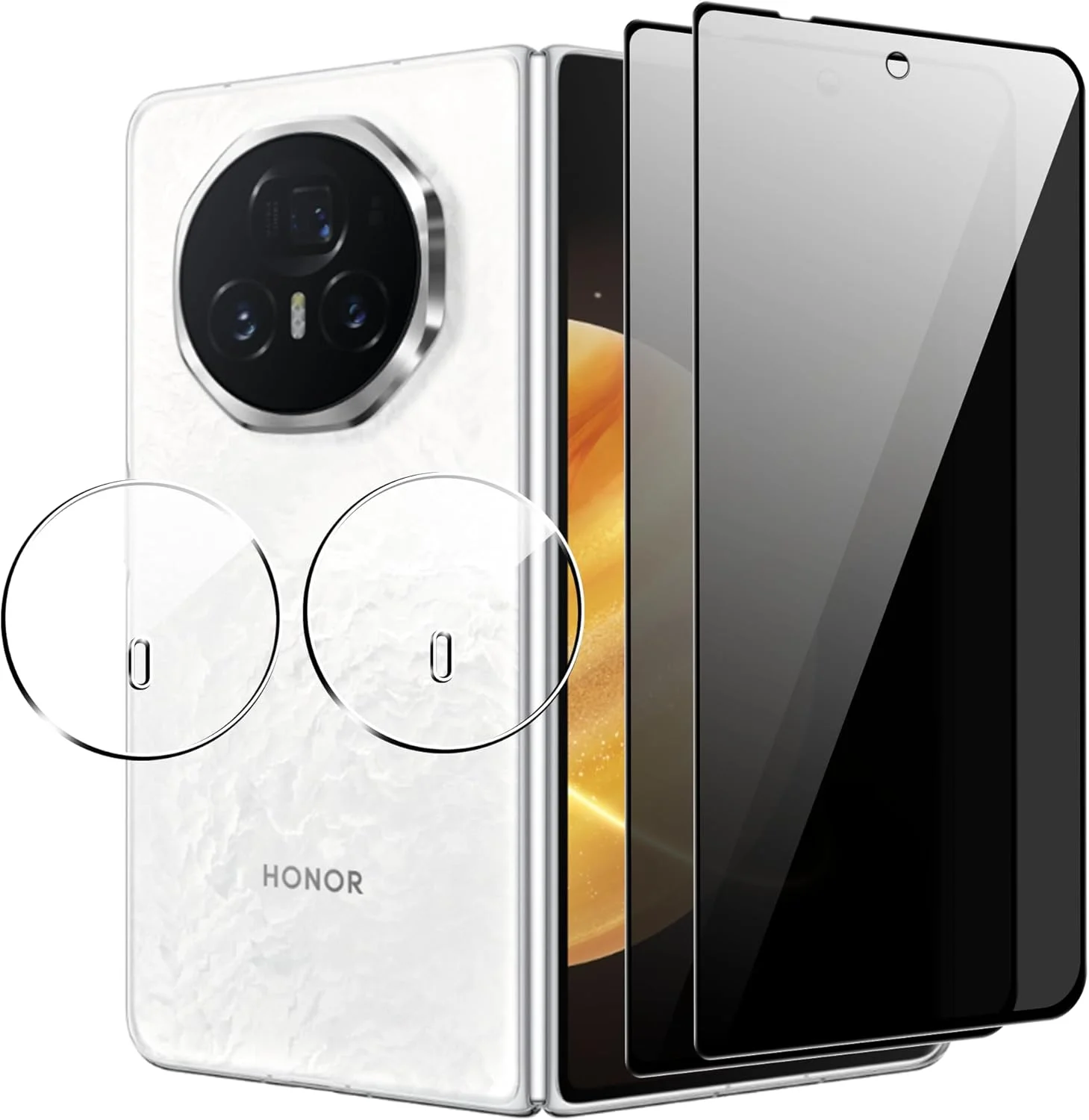 محافظ صفحه نمایش حریم خصوصی Gruattreay سازگار با Honor Magic V3 5G، [2 عدد] شیشه حرارت دیده و [2 عدد] محافظ لنز دوربین، ضد خش با سختی 9H بدون حباب