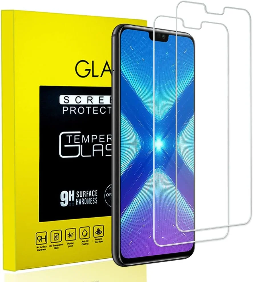 LYUNSN [بسته 2 عددی] محافظ صفحه نمایش شیشه ای حرارت دیده برای گوشی Honor 8x با لبه گرد 2.5D، فوق العاده نازک، مقاوم در برابر شکستگی، بدون حباب و ضد خش