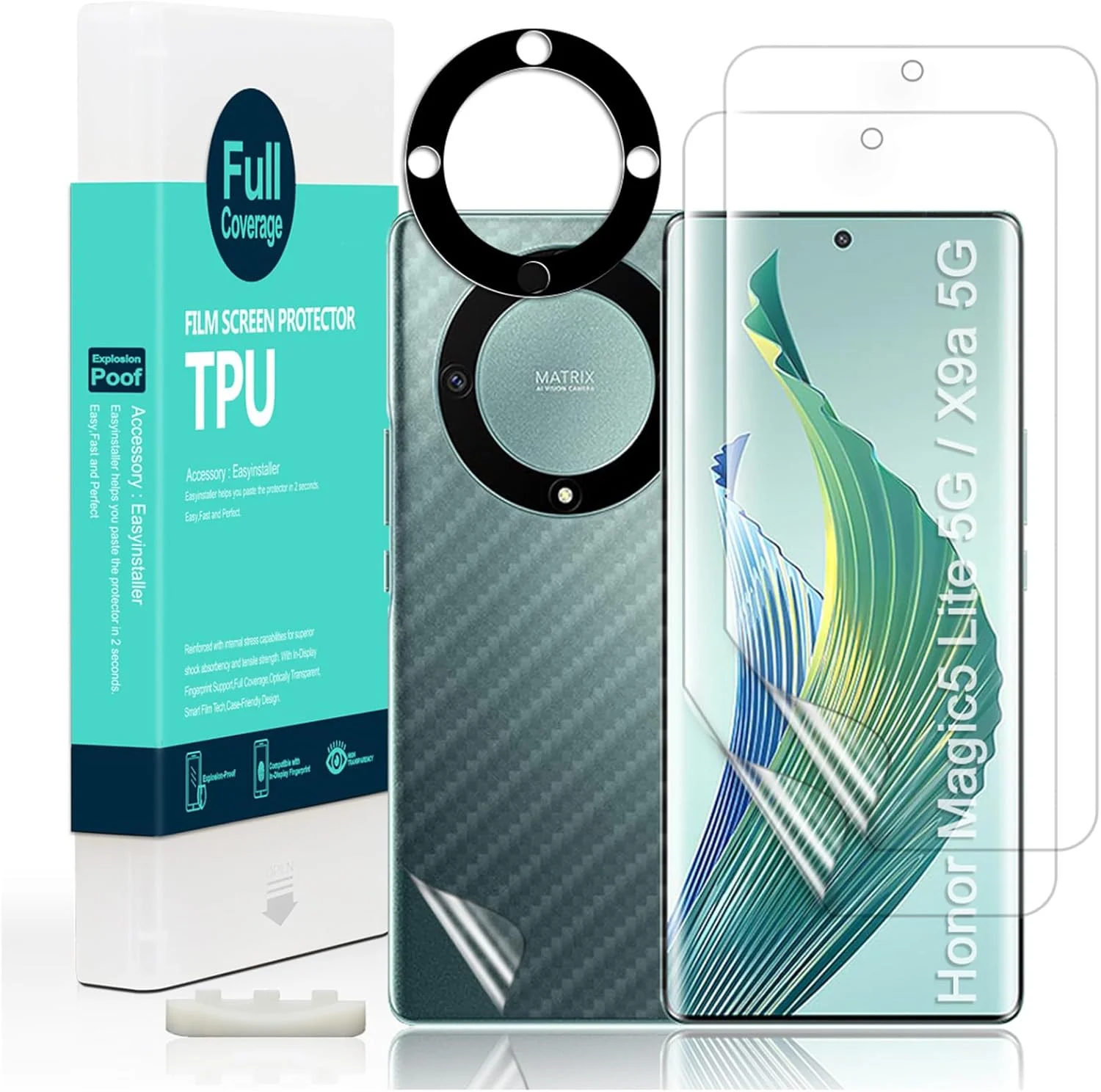 محافظ صفحه نمایش انعطاف پذیر TPU آی ب wind مناسب برای گوشی های Honor Magic 5 Lite 5G/Honor X9a 5G سایز 6.67 اینچ، 2 عدد به همراه 1 عدد محافظ لنز دوربین و 1 عدد محافظ پشت گوشی [نصب آسان]