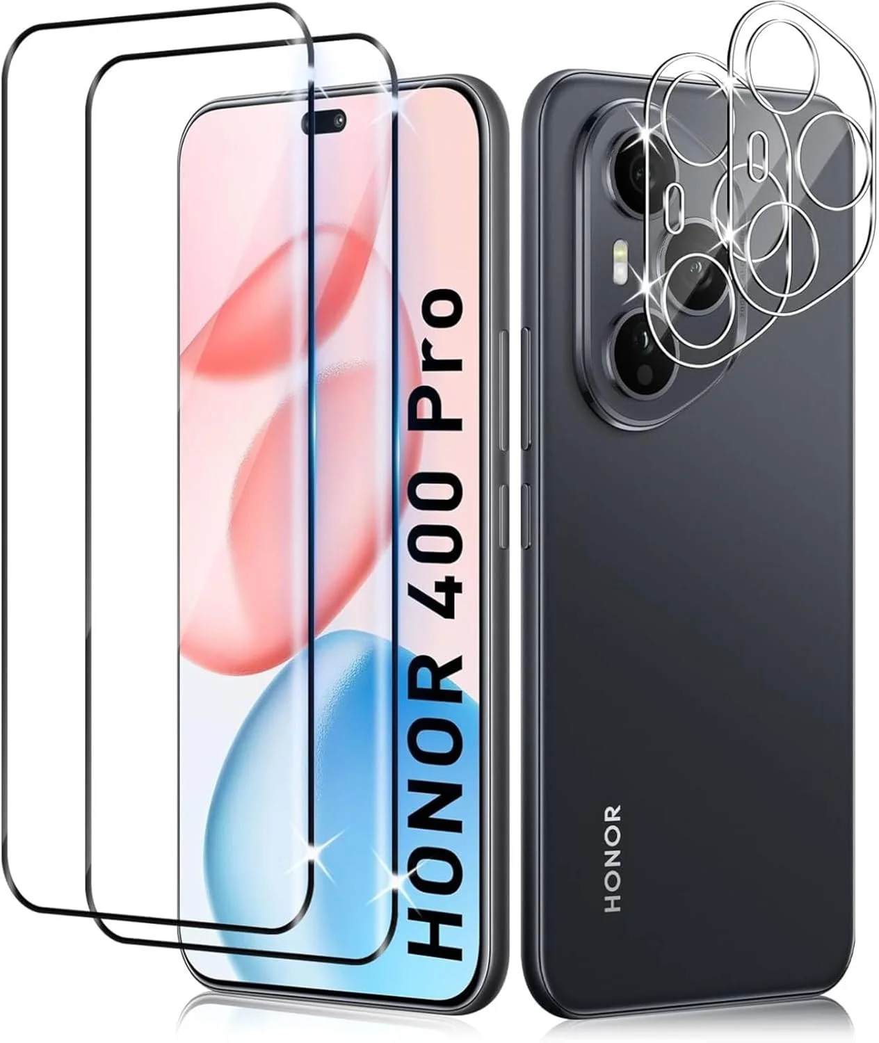 محافظ صفحه نمایش 2+2 عددی Vurtboly سازگار با Honor 400 Pro 5G 2025، شیشه حرارت دیده 9H + محافظ لنز دوربین، مقاوم در برابر خراش و بدون حباب برای Honor 400 Pro 5G 2025