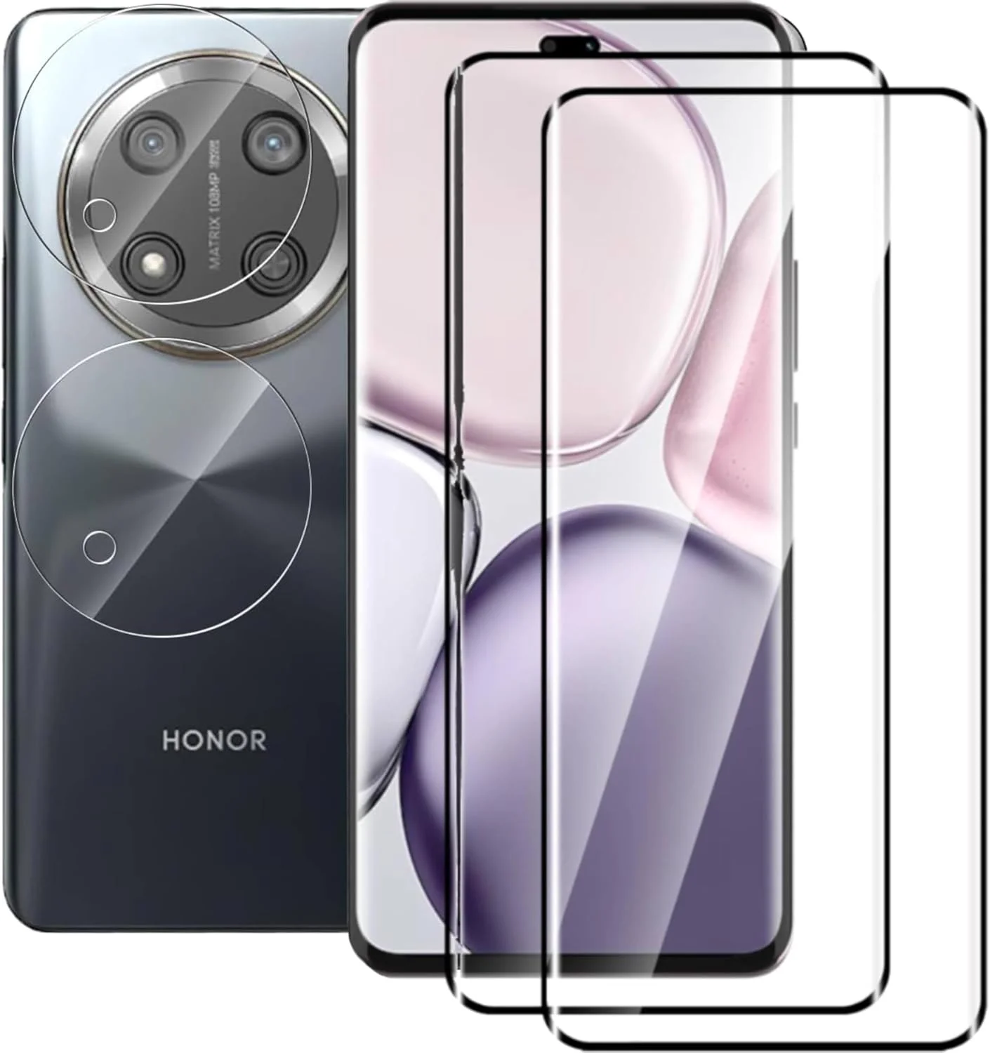 محافظ صفحه نمایش 2+2 عددی Vurtboly سازگار با Honor X9c 5G 6.8 اینچ 2025، شیشه حرارت دیده 9H + محافظ لنز دوربین، مقاوم در برابر خراش و بدون حباب برای Honor X9c 5G 2025