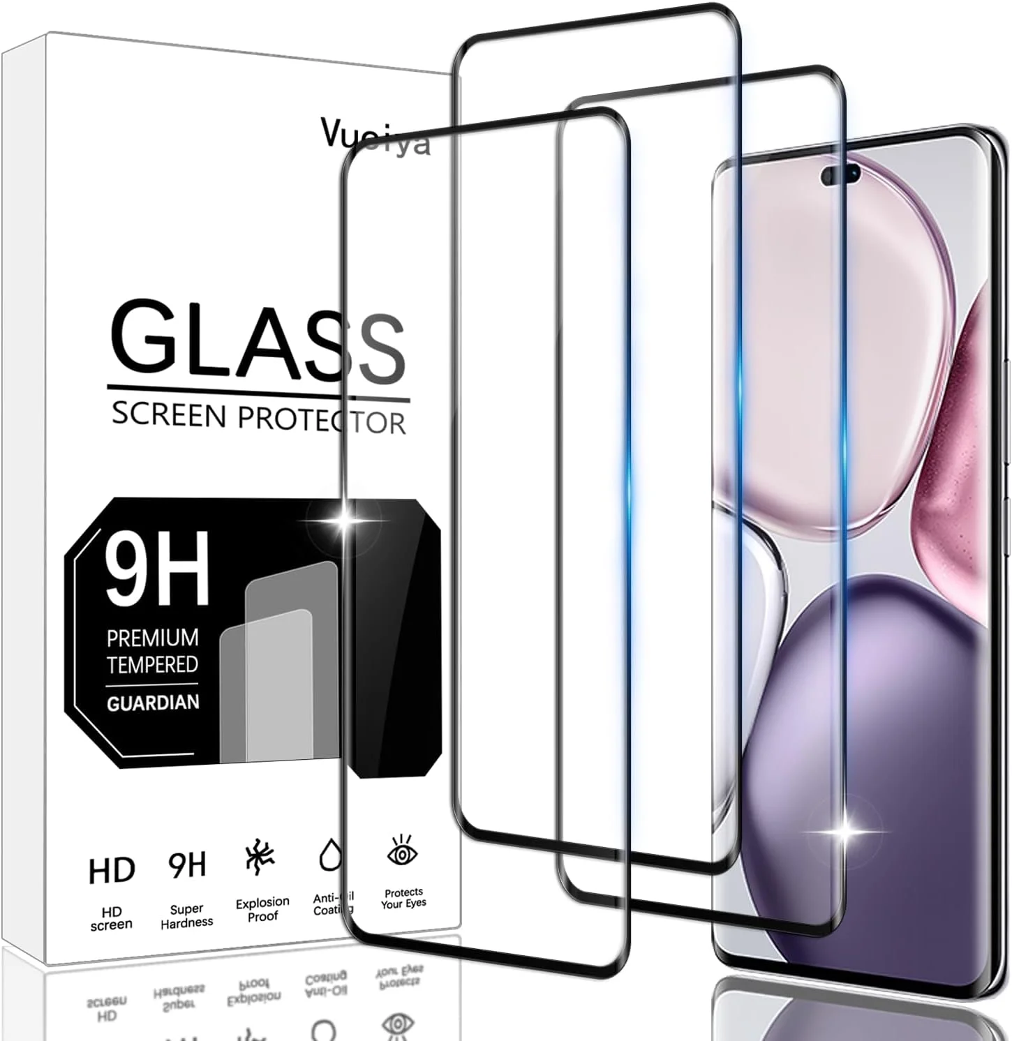 محافظ صفحه نمایش Vuciya سه عددی سازگار با Honor X9c / Honor Magic7 Lite / Honor X60 Pro، شیشه حرارت دیده، فیلم محافظ با سختی 9H، شفافیت HD، ضد خش، برای Honor X9c