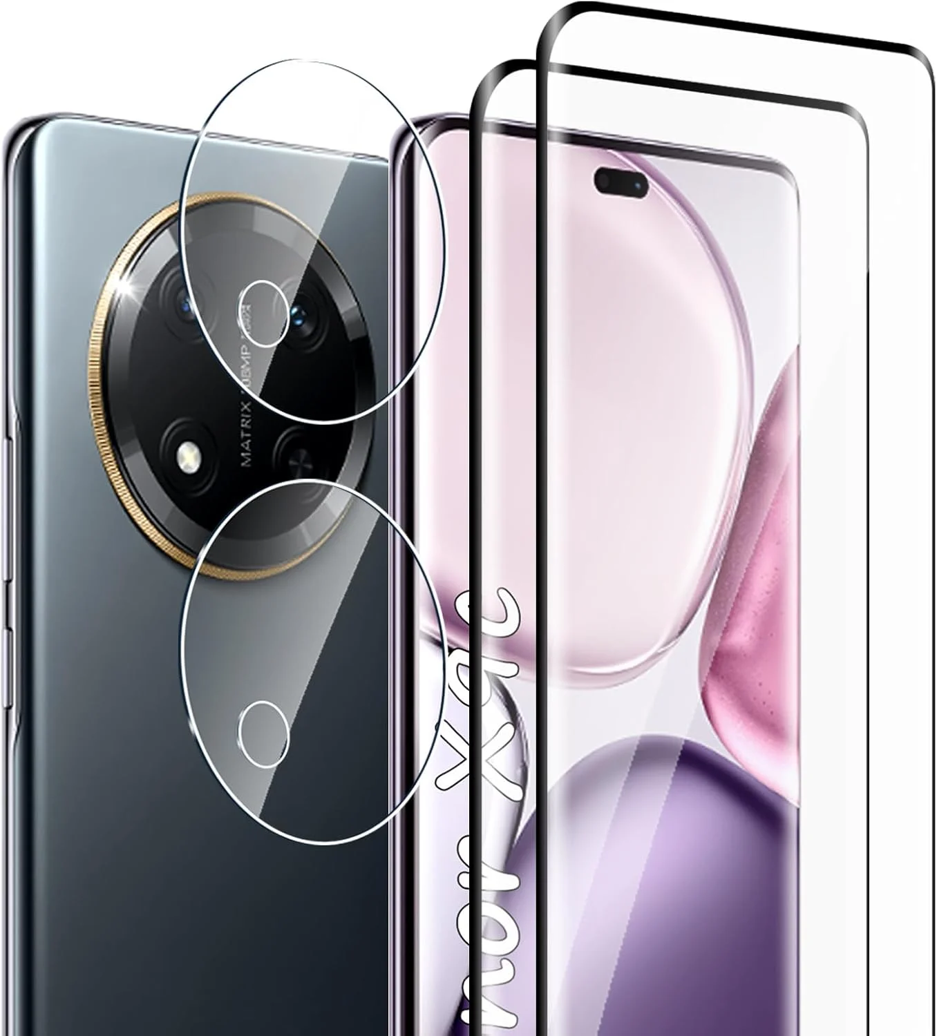 محافظ صفحه نمایش شیشه ای حرارت دیده Fyqzio [بسته 2+2] سازگار با HONOR X9c و دوربین، بدون حباب، سختی 9H، ضد خش، منحنی سه بعدی، محافظ صفحه نمایش HD برای HONOR X9c