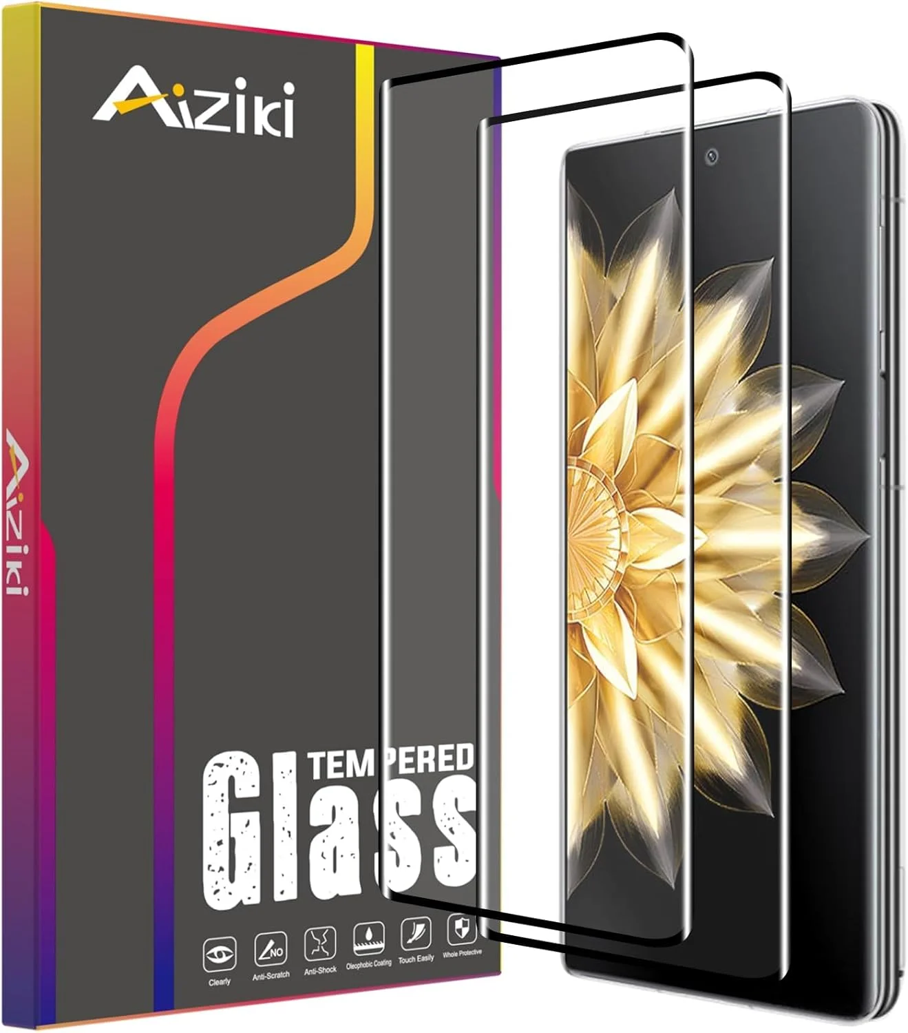 محافظ صفحه نمایش شیشه ای Aiziki برای گوشی آنر مجیک V2، فیلم شیشه ای حرارت دیده، محافظت در برابر ضربه، ضد خرد شدن، ضد خش، شفاف HD، بدون حباب، [2 عدد] محافظ صفحه نمایش آنر مجیک V2