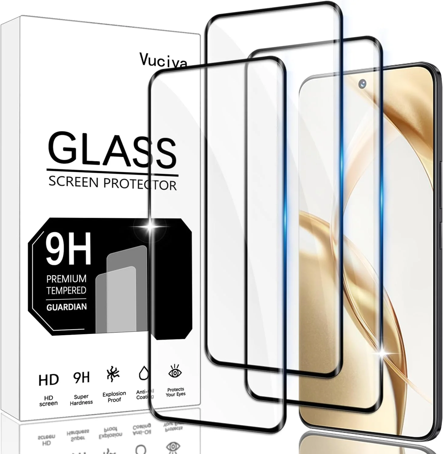 محافظ صفحه نمایش Vuciya بسته 3 عددی سازگار با گوشی Honor 200، شیشه حرارت دیده با سختی 9H، فیلم محافظ ضد خش شفاف HD، مخصوص Honor 200