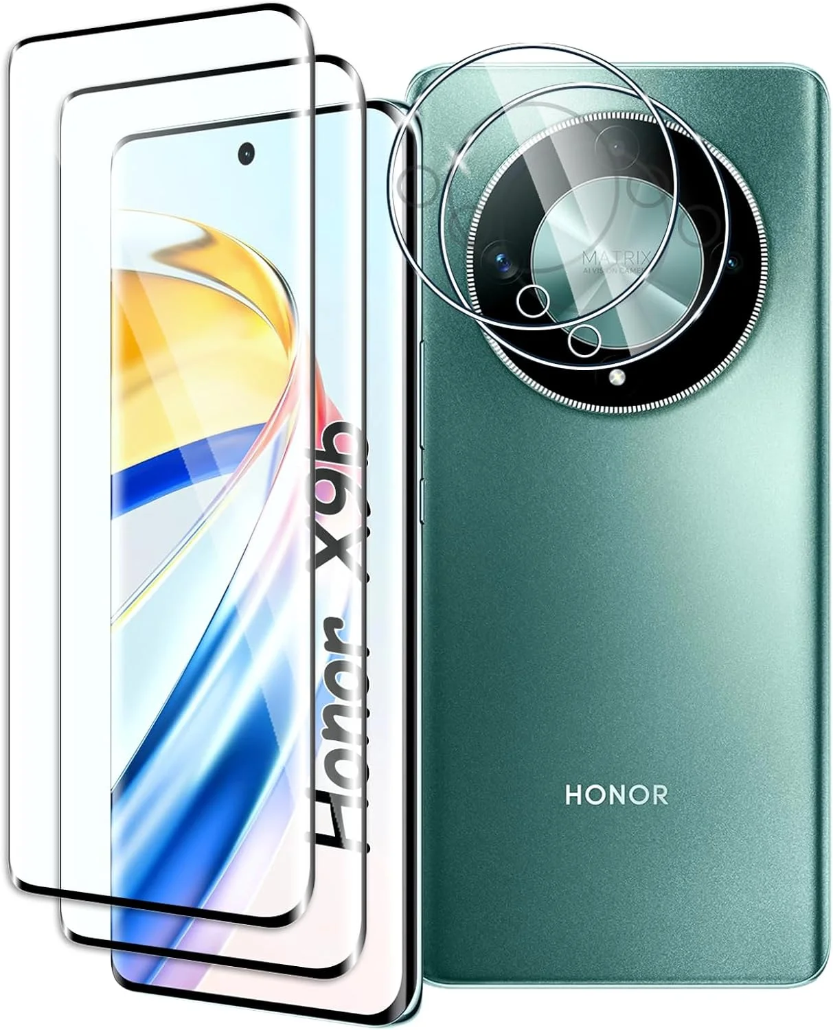 محافظ صفحه نمایش شیشه ای حرارت دیده Fyqzio [بسته 2+2 عددی] سازگار با Honor X9b و دوربین، بدون حباب، سختی 9H، ضد خش، منحنی سه بعدی، محافظ صفحه نمایش HD برای Honor X9b