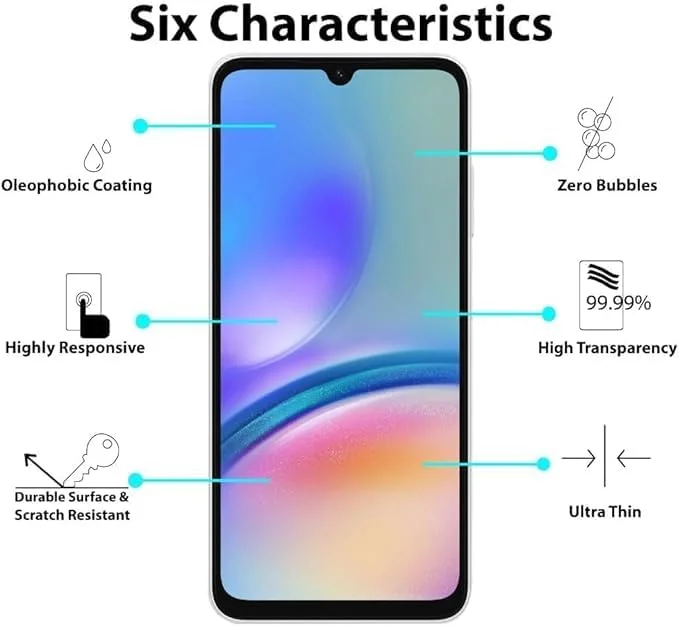 محافظ صفحه نمایش شیشه ای ضد شکست [5D] ضد خش سازگار با Sam A05/ play 30+ / honor x7 / x7a / Nova y71 / honor play 6t / realme c53 / Sam A05s / RM 13c / POCO C65