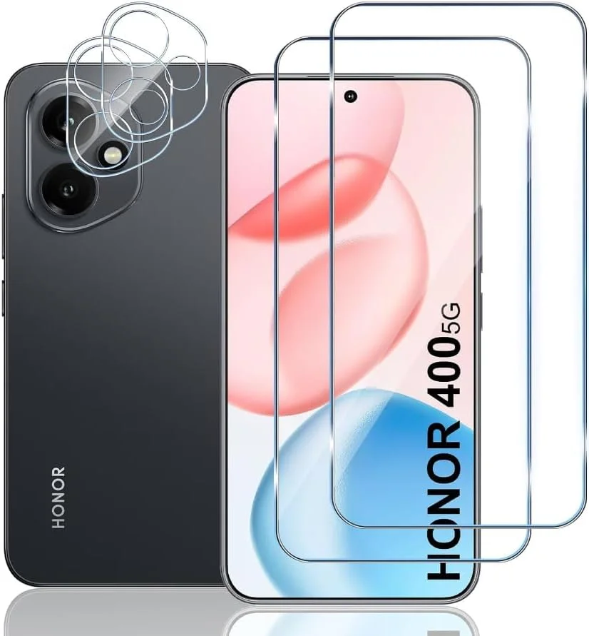 محافظ صفحه نمایش 2+2 عددی برای گوشی آنر 400، به همراه محافظ لنز دوربین، شیشه حرارت دیده با سختی 9H، بدون حباب، ضد خش، ضد اثر انگشت