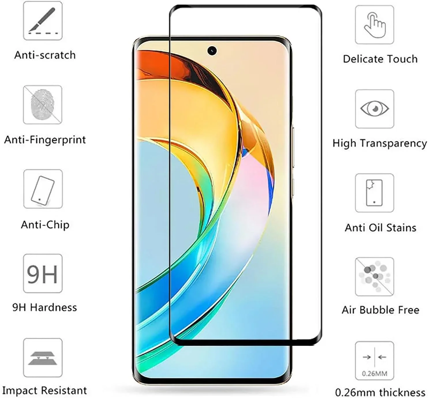 محافظ صفحه نمایش شیشه ای حرارت دیده و محافظ دوربین گوشی پاچن سازگار با گوشی آنر X9B، فیلم شیشه ای حرارت دیده محافظ دوربین سه بعدی (شفاف) (X9b) [بسته 2+2 تایی]