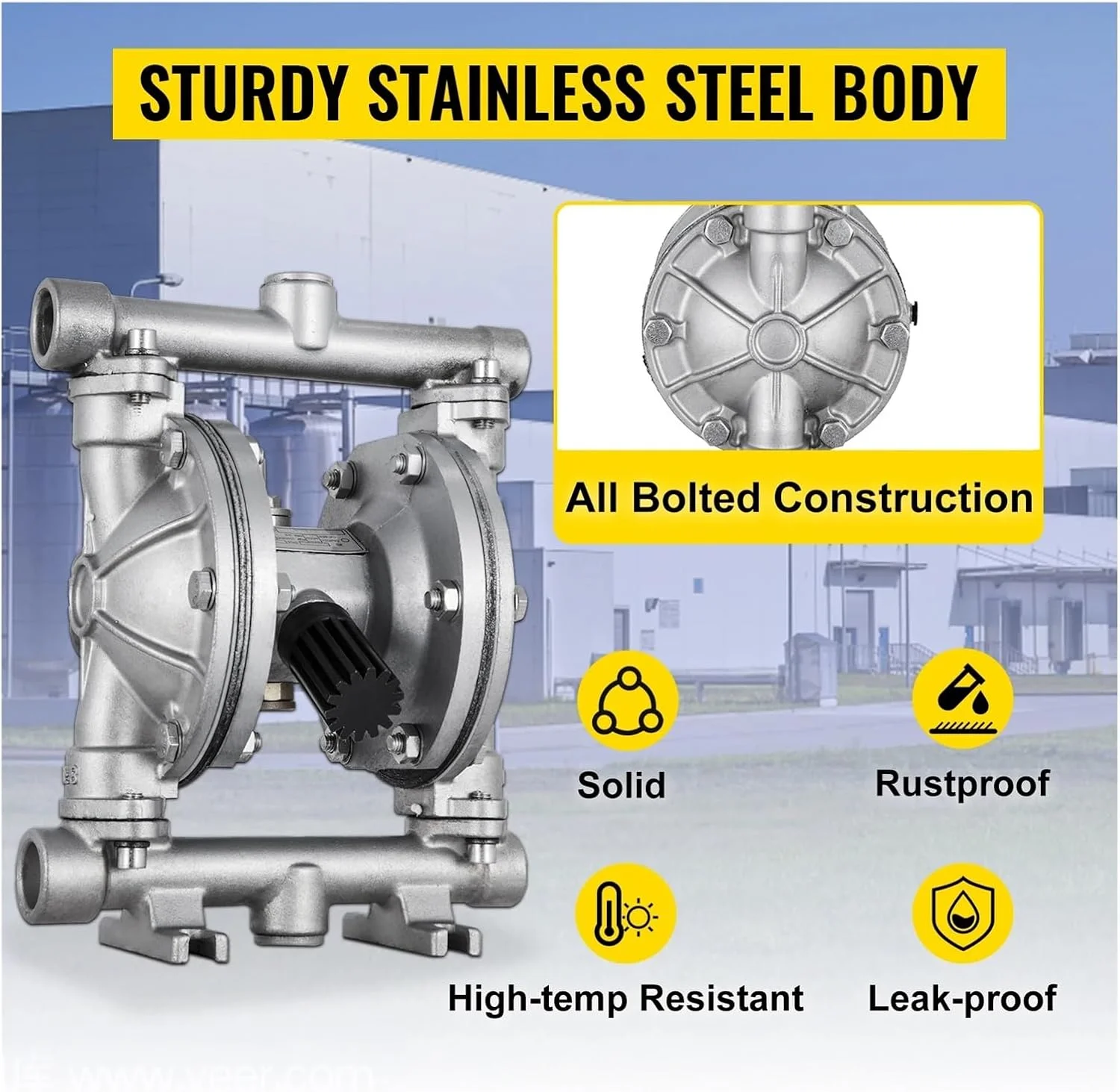پمپ دیافراگمی، پمپ دیافراگمی دوگانه با عملکرد هوا، بدنه استیل ضد زنگ انتقال پنوماتیک PTFE برای روغن نفت
