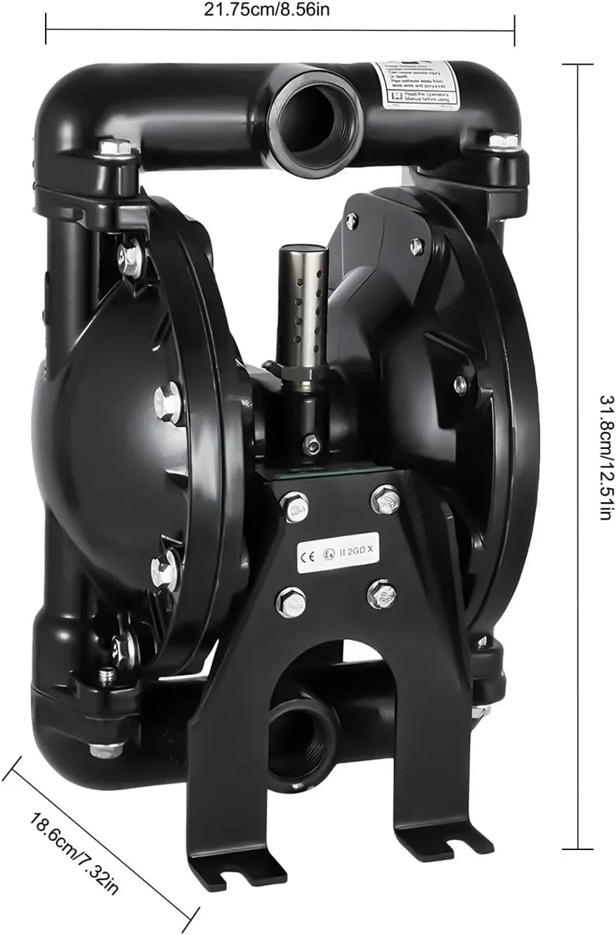 Diaphragm Pump, 35GPM Industrial Air-Operated Double Diaphragm Pump, NPT 1" Inlet Outlet Petroleum Fluids 120PSI Diaphragm Pump, 35GPM Industrial Air-Operated Double Diaphragm Pump, NPT 1" Inlet Outlet Petroleum Fluids 120PSI