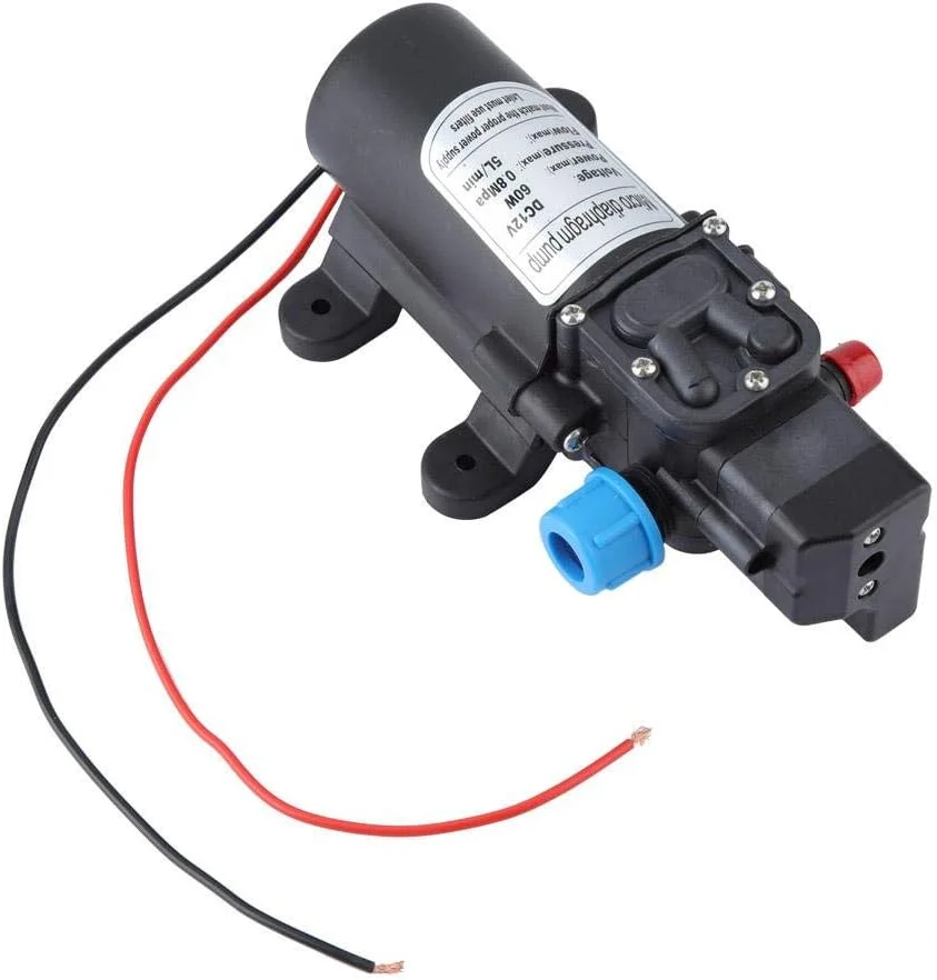 پمپ دیافراگمی، پمپ خود مکش اتوماتیک برقی 12 ولت 60 وات، پمپ آب فشار قوی با سوئیچ فشار برای سمپاشی کشاورزی، مه پاشی مصنوعی و غیره